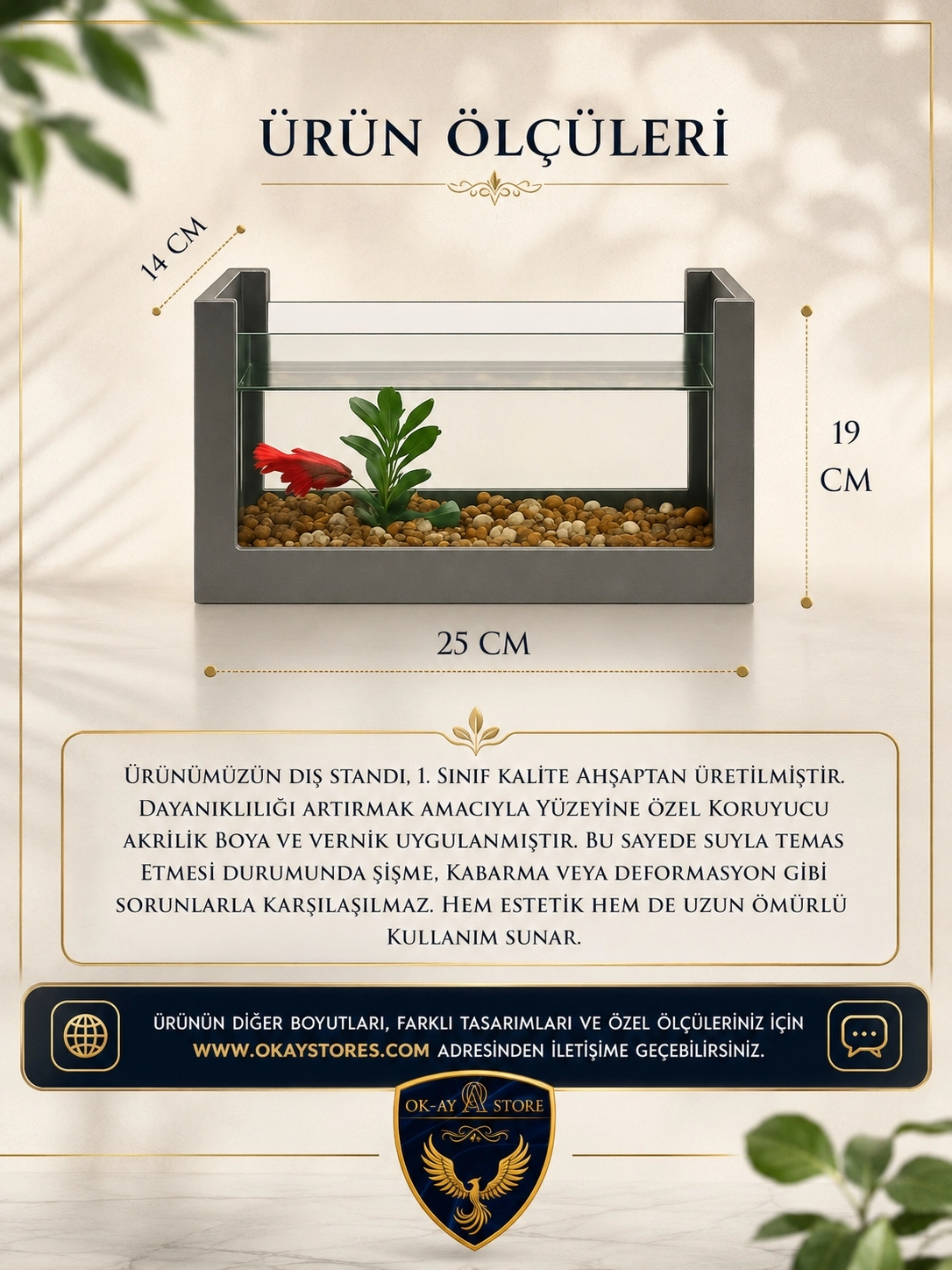 Beta Balığı İçin Ahşap Mini Akvaryum Modern Şık Doğal Minimal Tasarım