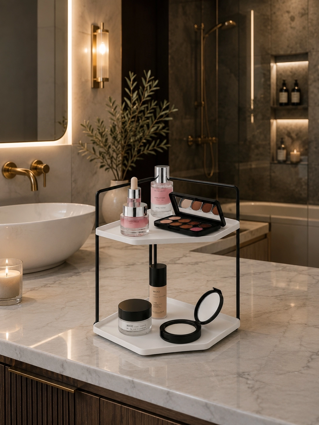 Banyo Rafı Çok Amaçlı Düzenleyici Tezgah Üstü Dekoratif 2 Katlı Raf 