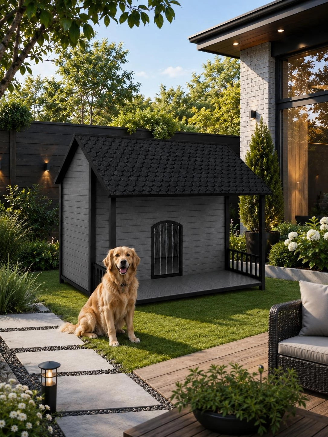 Büyük Irk Köpek Kulübesi Ahşap Verandalı Bahçe Evi Dört Mevsim Kullanıma Uygun Model
