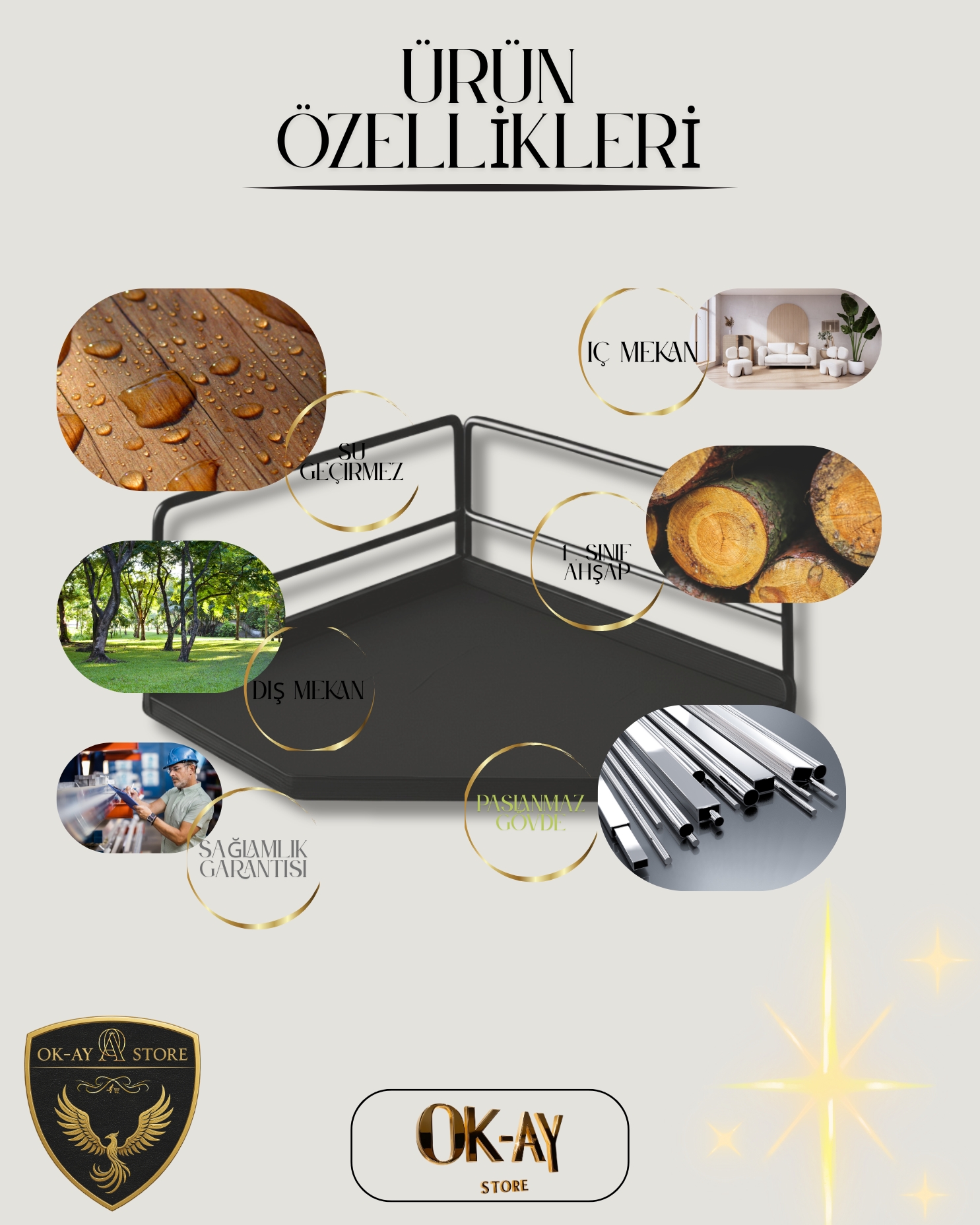 Dekoratif Ahşap Organizer | Paslanmaz Çelik Organizer – Mutfak, Banyo, Salon, Çalışma Masası