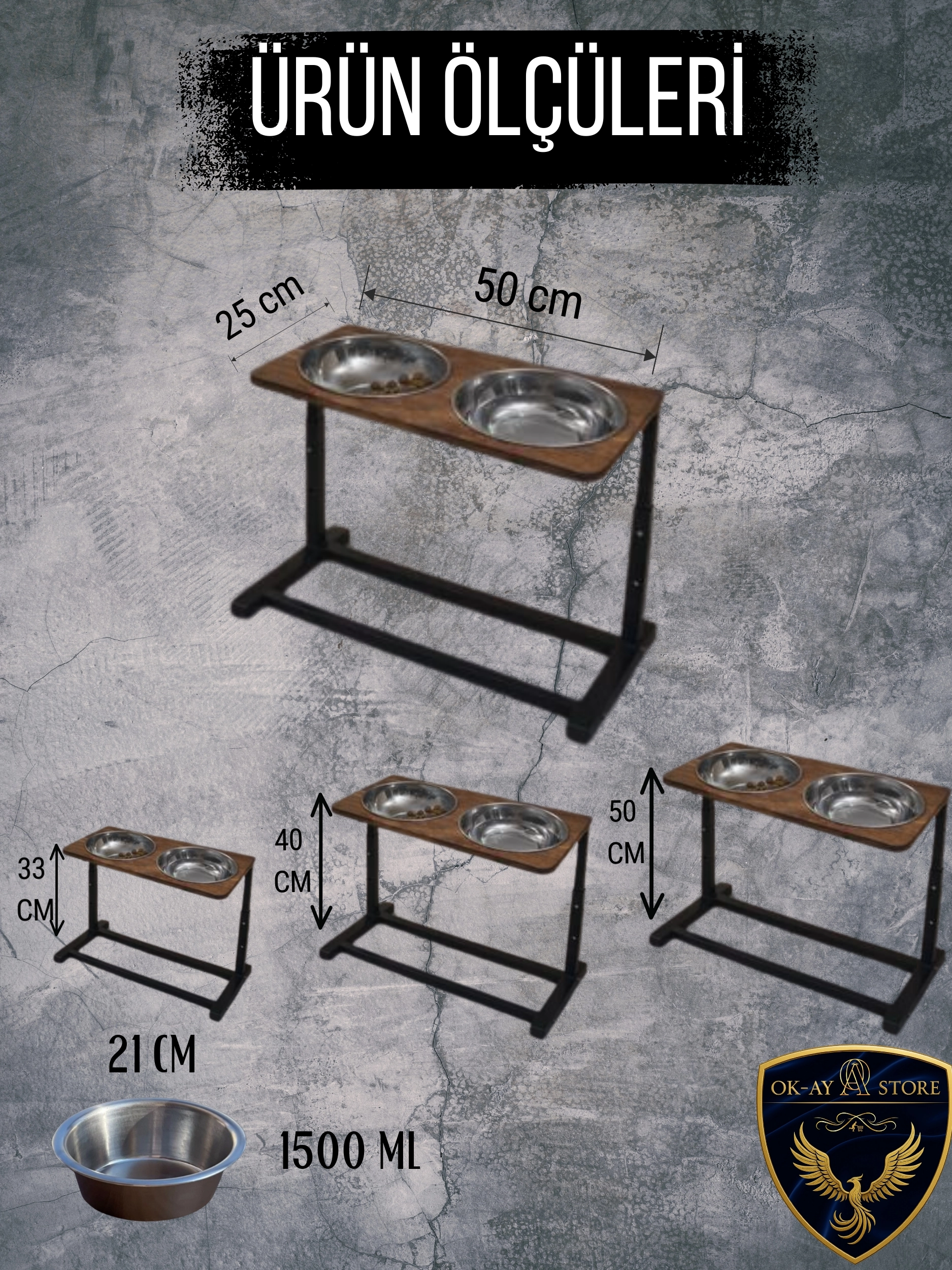 Büyük Irklar İçin XL Ayarlanabilir Metal Köpek Mama ve Su Standı