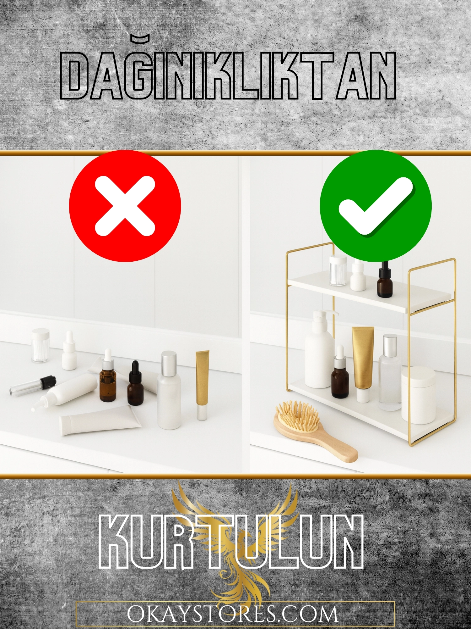 Aybisev Premium 2 Katlı Ahşap Metal Düzenleyici Raf – Dayanıklı Şık Tasarım