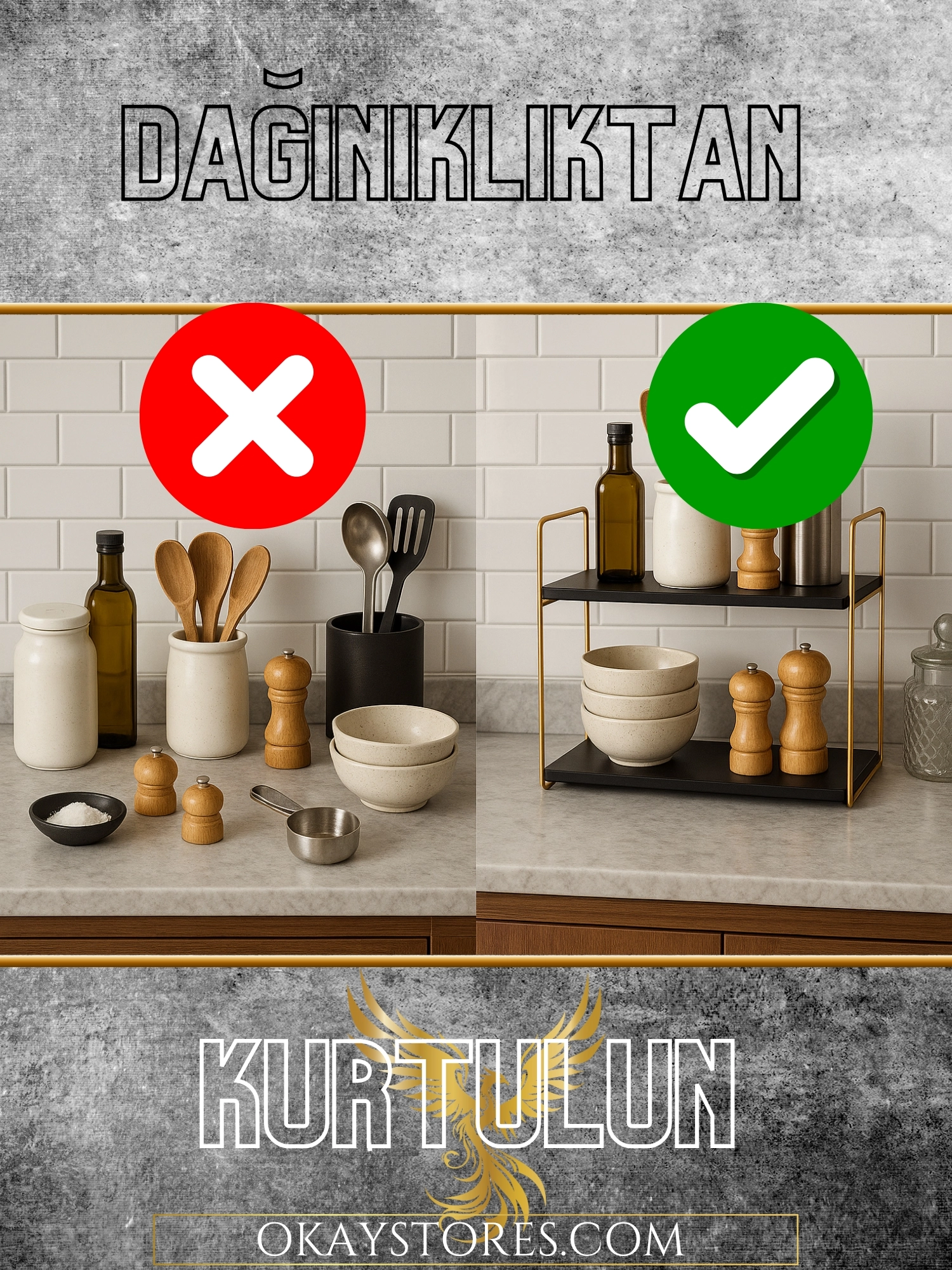 Aybisev Premium Serisi Çok Amaçlı Ahşap Metal Düzenleyici 2 Katlı Raf Uzun Ömürlü Kaliteli Tasarım 