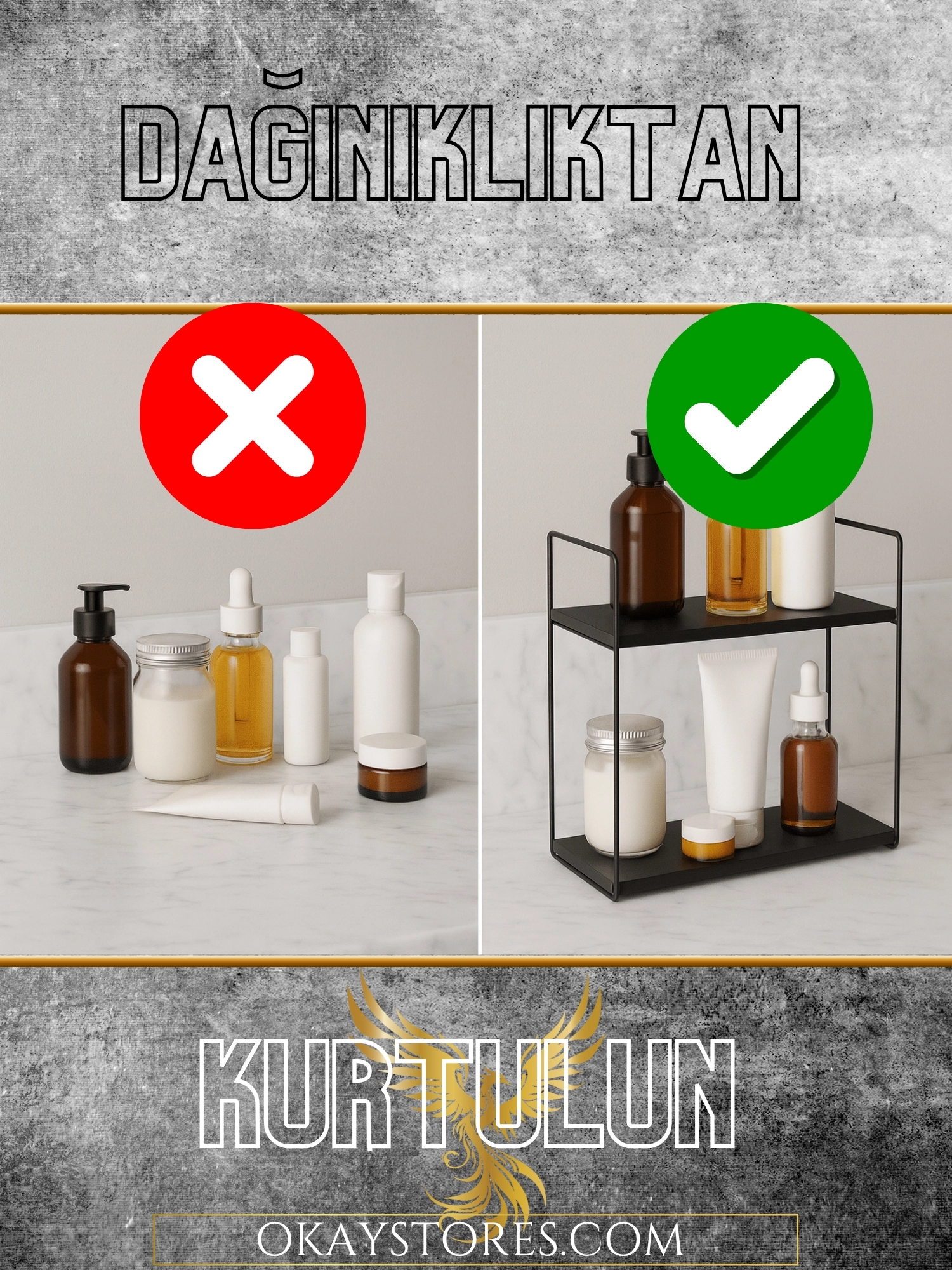 Aybisev Premium Serisi Çok Amaçlı 2 Katlı Raf – Metal Ahşap Kombinasyonu