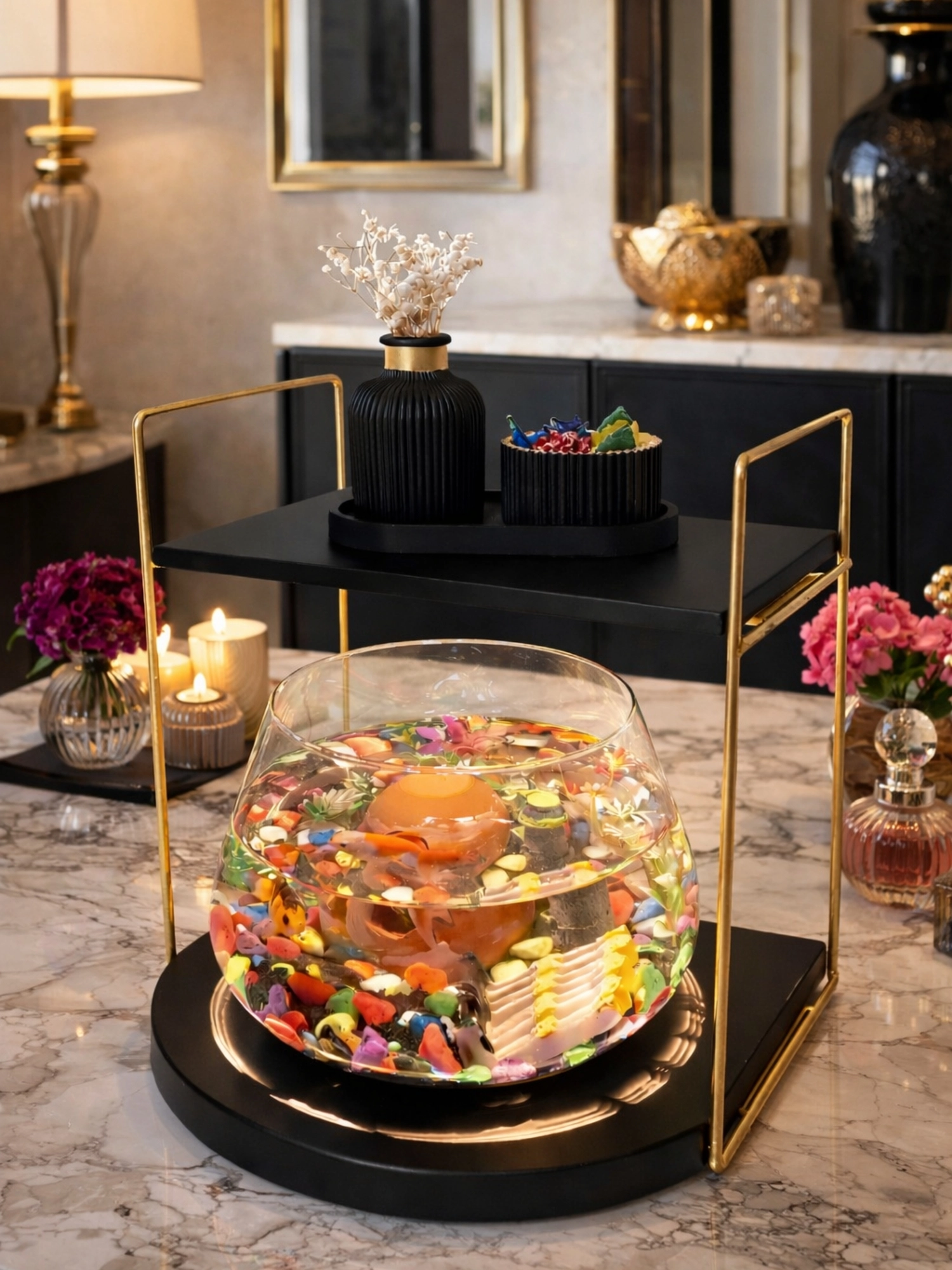 Şık ve Sofistike Tasarımlı Cam Fanus Beta Balığı Akvaryum Seti