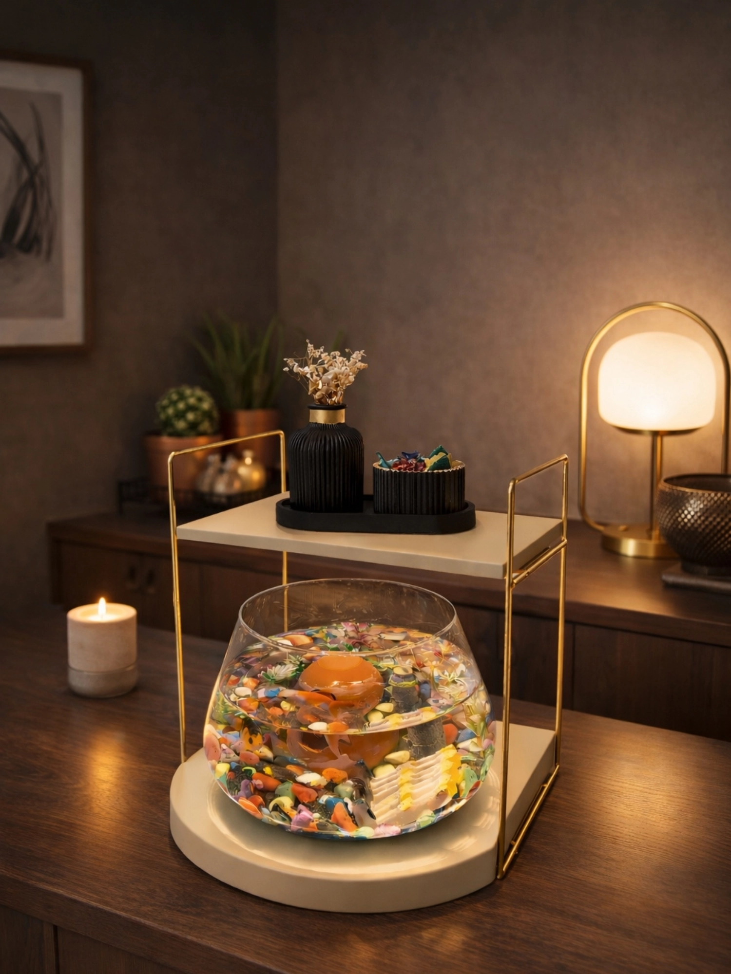 Modern ve Lüks Mekânlar İçin Cam Fanus Beta Balığı Dekoratif Akvaryum