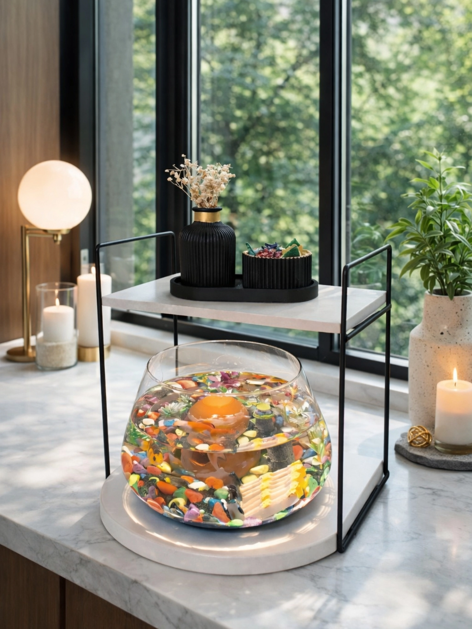 Akvaryum ve Dekor Amaçlı Cam Fanus Beta Balığı Mini Akvaryum