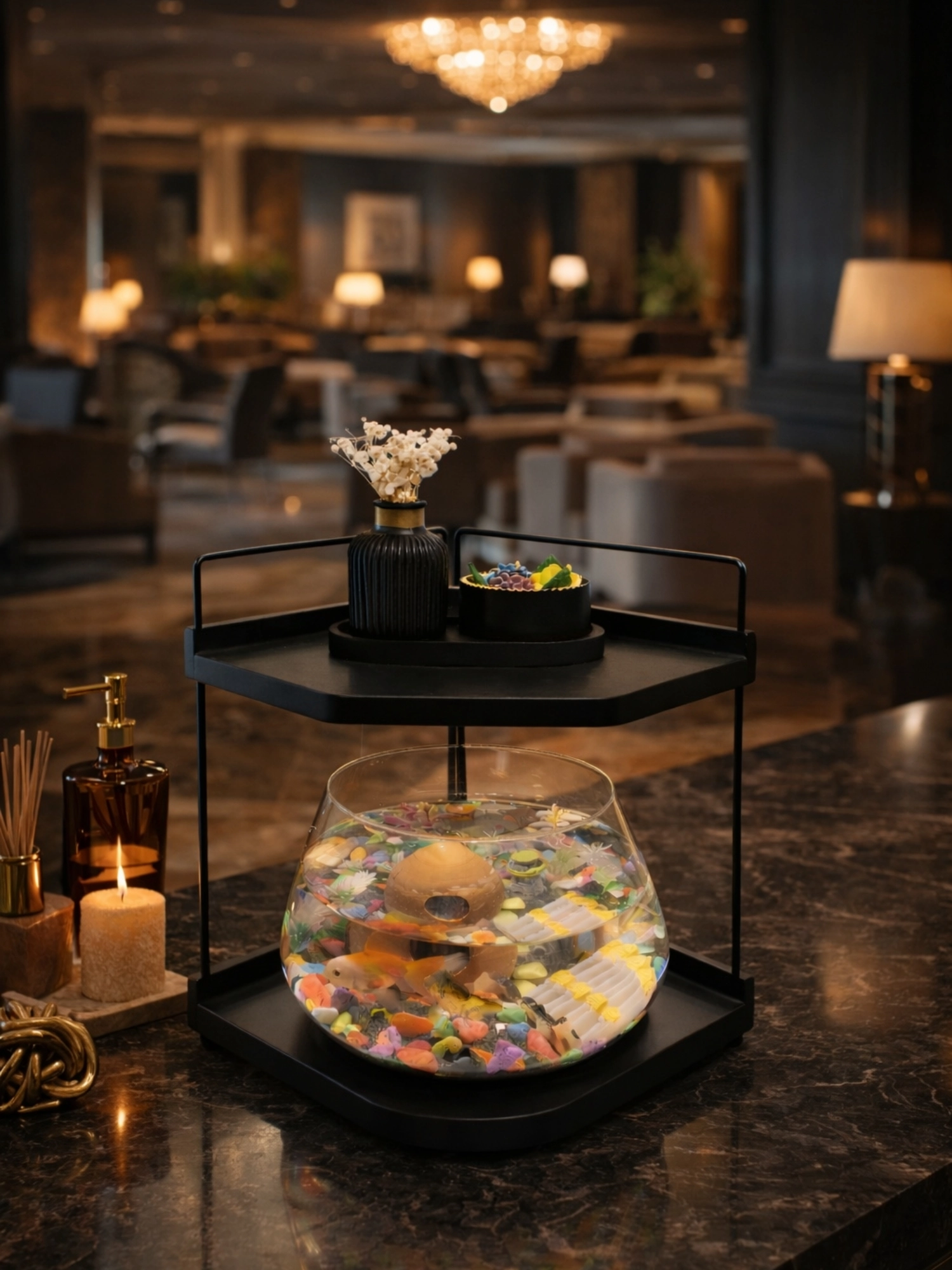 Beta Balığı İçin Led Işıklı Akvaryum Fanusu, Şık  Masaüstü Cam Tasarım