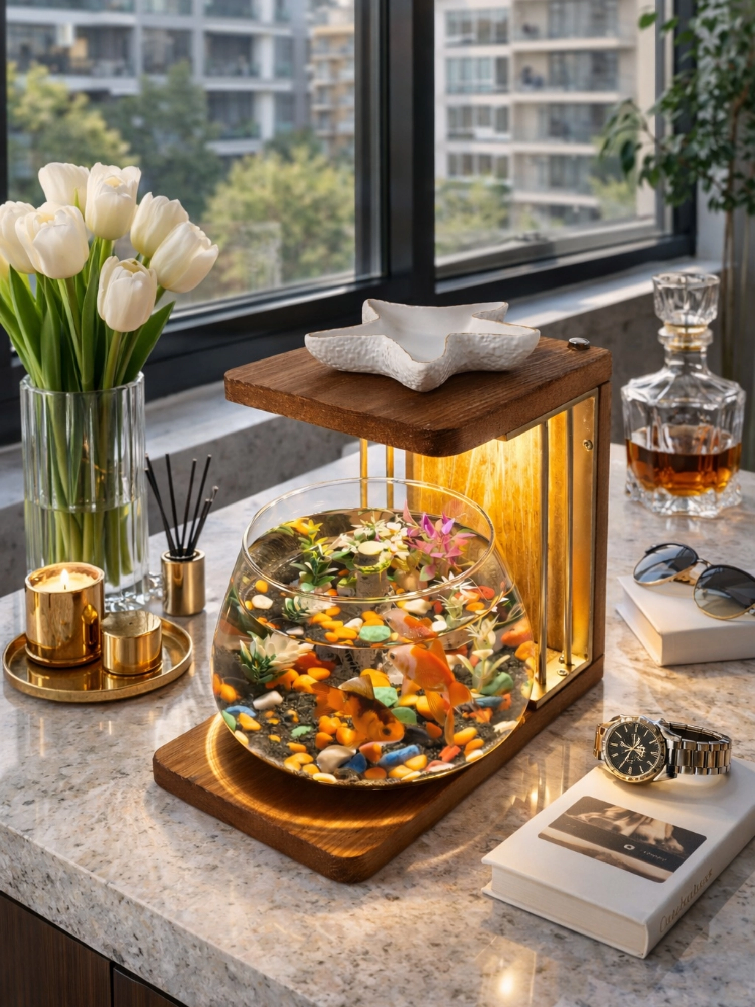 Beta Akvaryum Exclusive Cam Fanus – Işıklı, Modern ve Lüks Masa Üstü Aksesuar