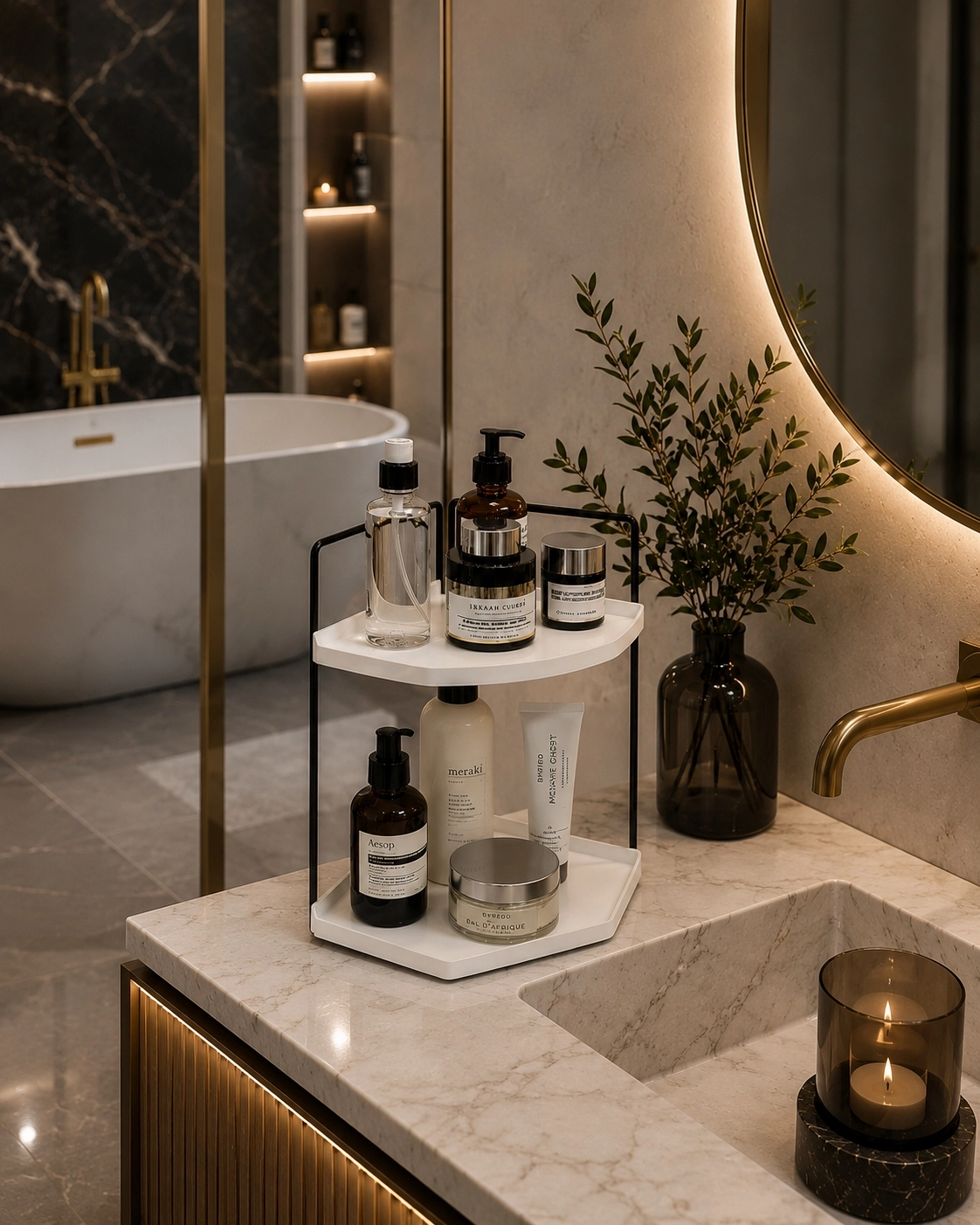 Takı Ve Makyaj Malzemesi İçin Çok Amaçlı Düzenleyici Banyo Masaüstü Kozmetik Organizeri Dekoratif 2 Katlı Raf