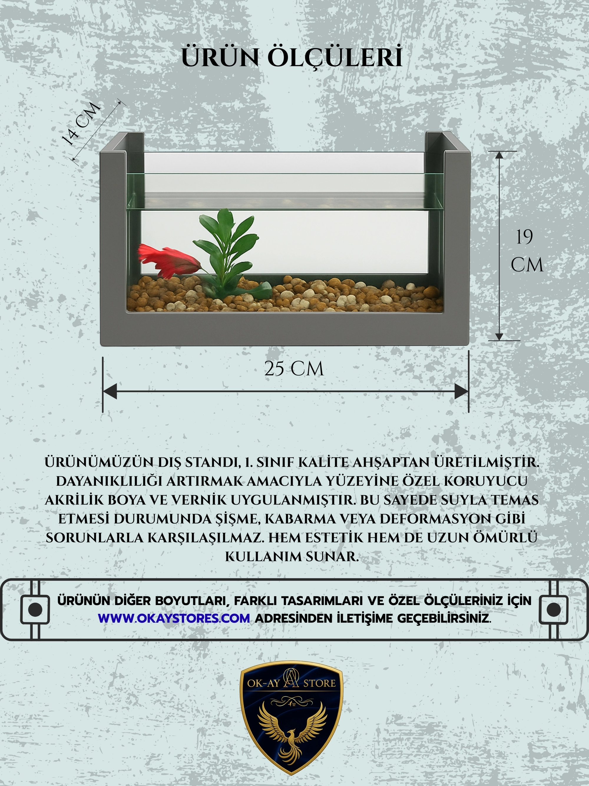 Beta Balık Akvaryumu Ahşap Çerçeveli Dayanıklı Modern Şık Tasarım