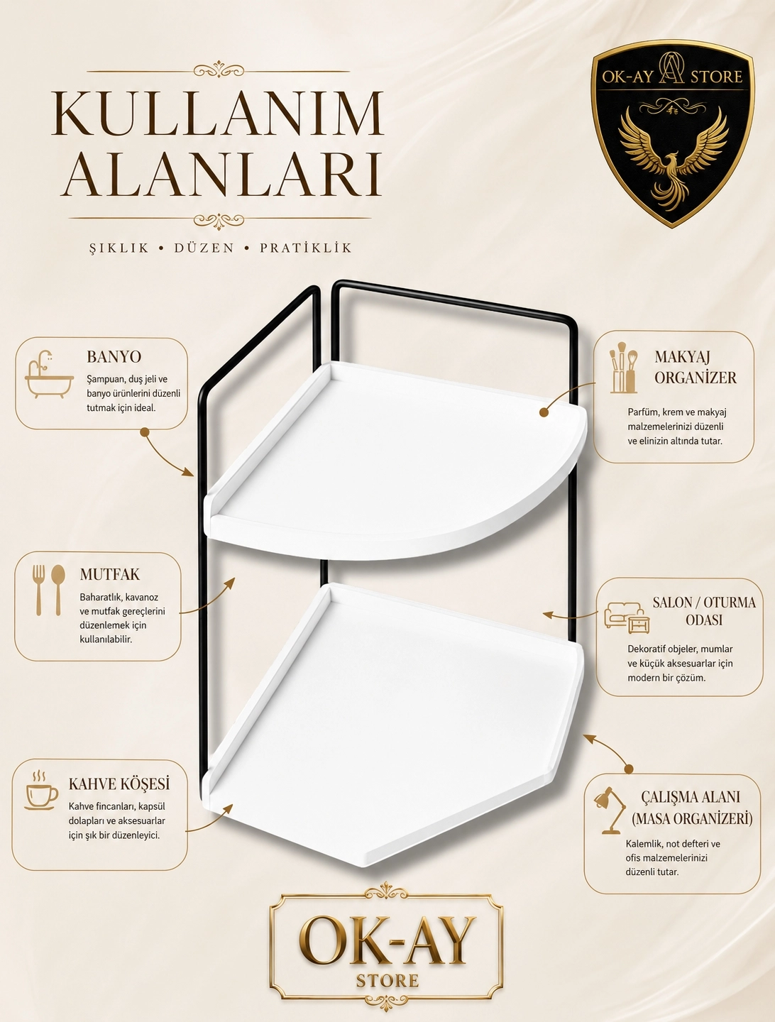 Takı Ve Makyaj Malzemesi İçin Çok Amaçlı Düzenleyici Banyo Masaüstü Kozmetik Organizeri Dekoratif 2 Katlı Raf