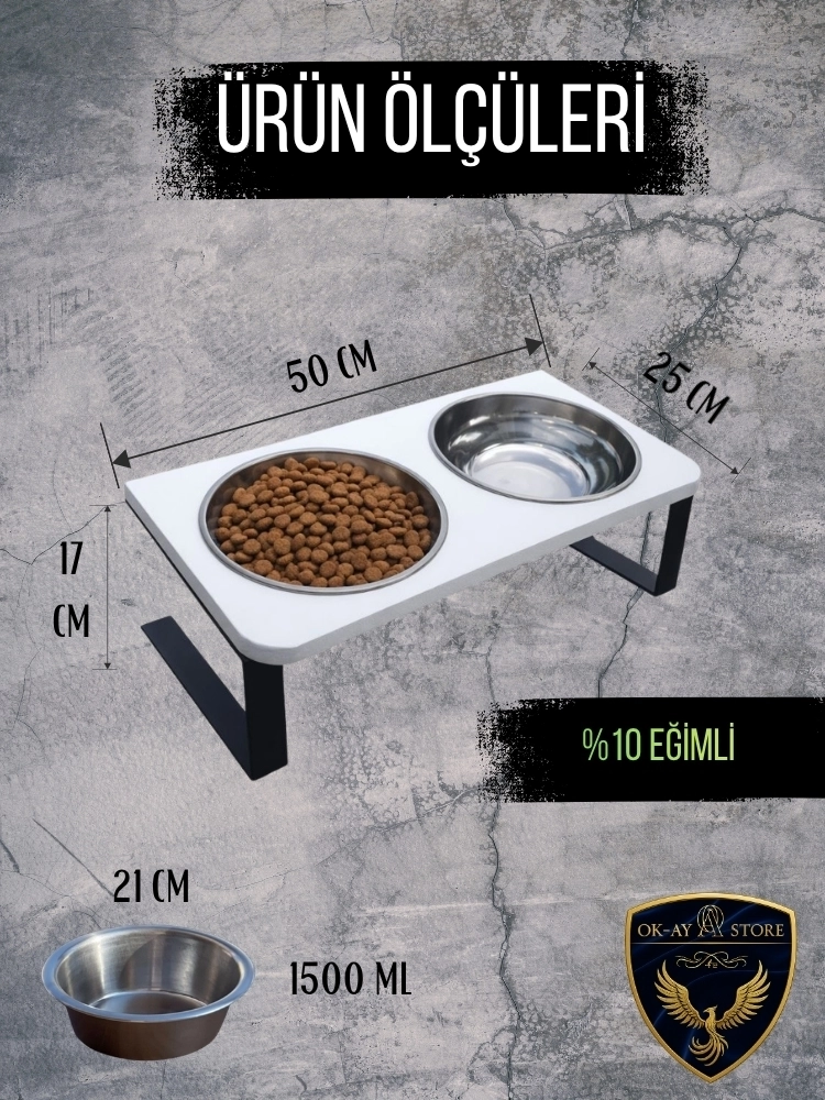Kedi Köpek İçin %10 Eğimli Yerden Yüksek İkili Mama Kabı Su Kabı Standı Paslanmaz Çelik Hazneli