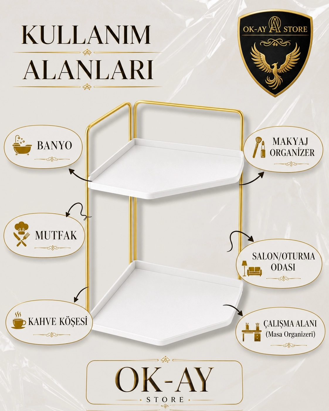 Banyo Rafı Çok Amaçlı Düzenleyici Tezgah Üstü Dekoratif 2 Katlı Raf 