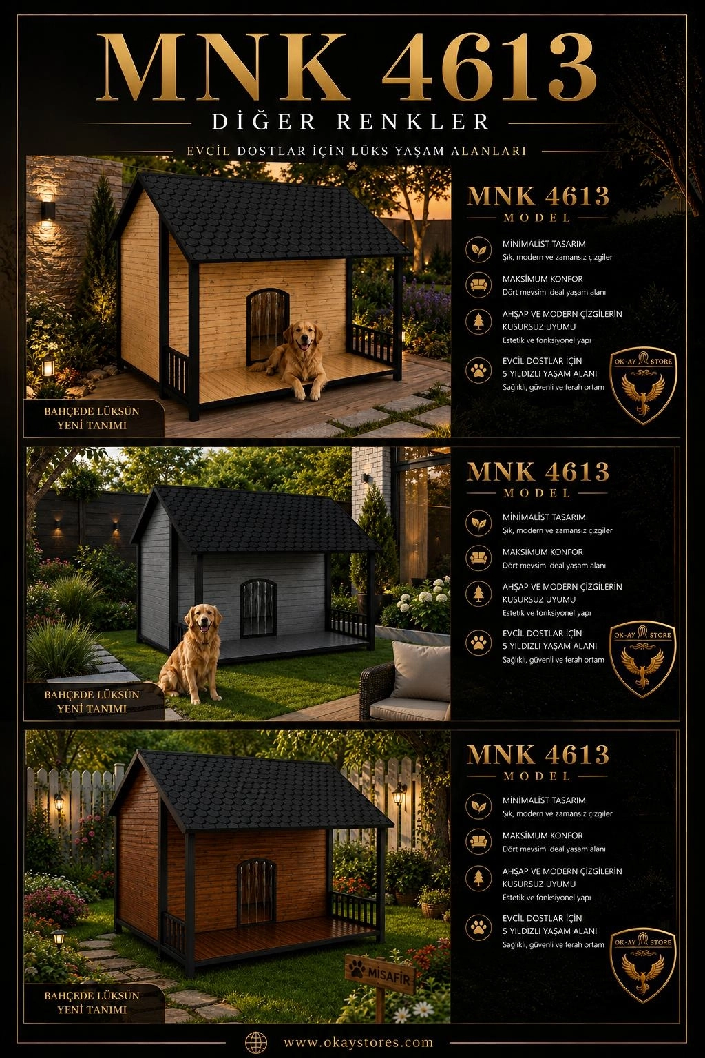 Verandalı Ahşap Köpek Kulübesi Su Geçirmez Büyük Irk Bahçe Köpek Evi Modern Tasarım