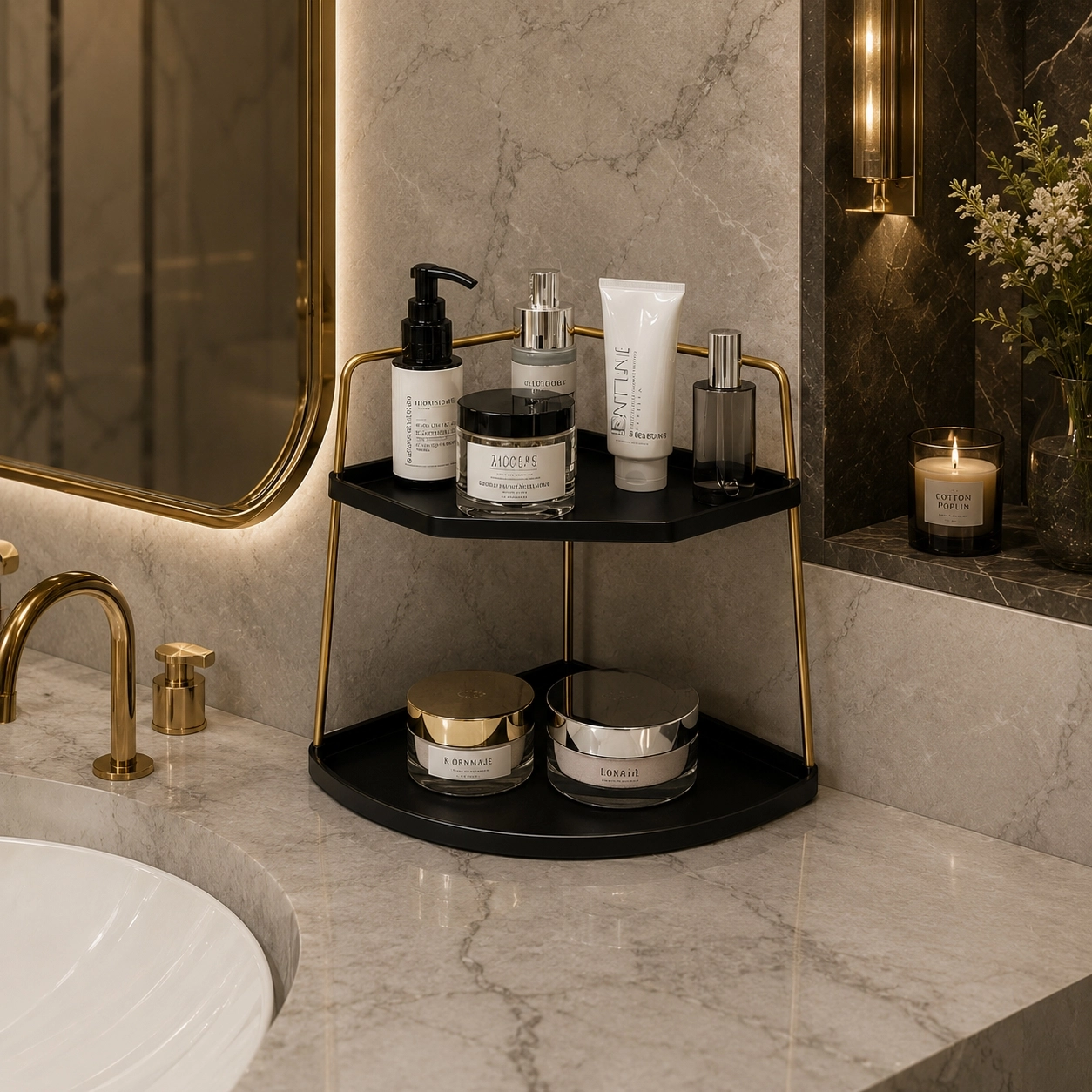 Takı Ve Makyaj Malzemesi İçin Çok Amaçlı Düzenleyici Banyo Masaüstü Kozmetik Organizeri Dekoratif 2 Katlı Raf