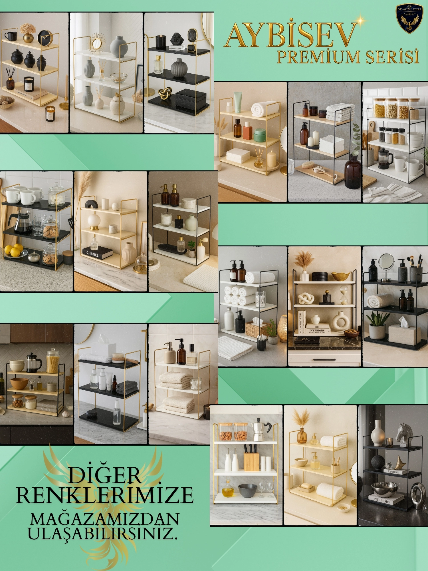 Aybisev Premium 2 Katlı Ahşap Metal Düzenleyici Raf – Dayanıklı Şık Tasarım