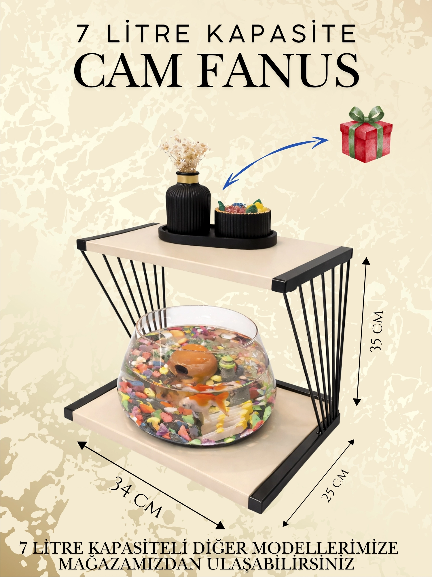 Minimal Lüks Tarzı Yansıtan Cam Fanus Beta Balığı Masa Üstü Akvaryumu