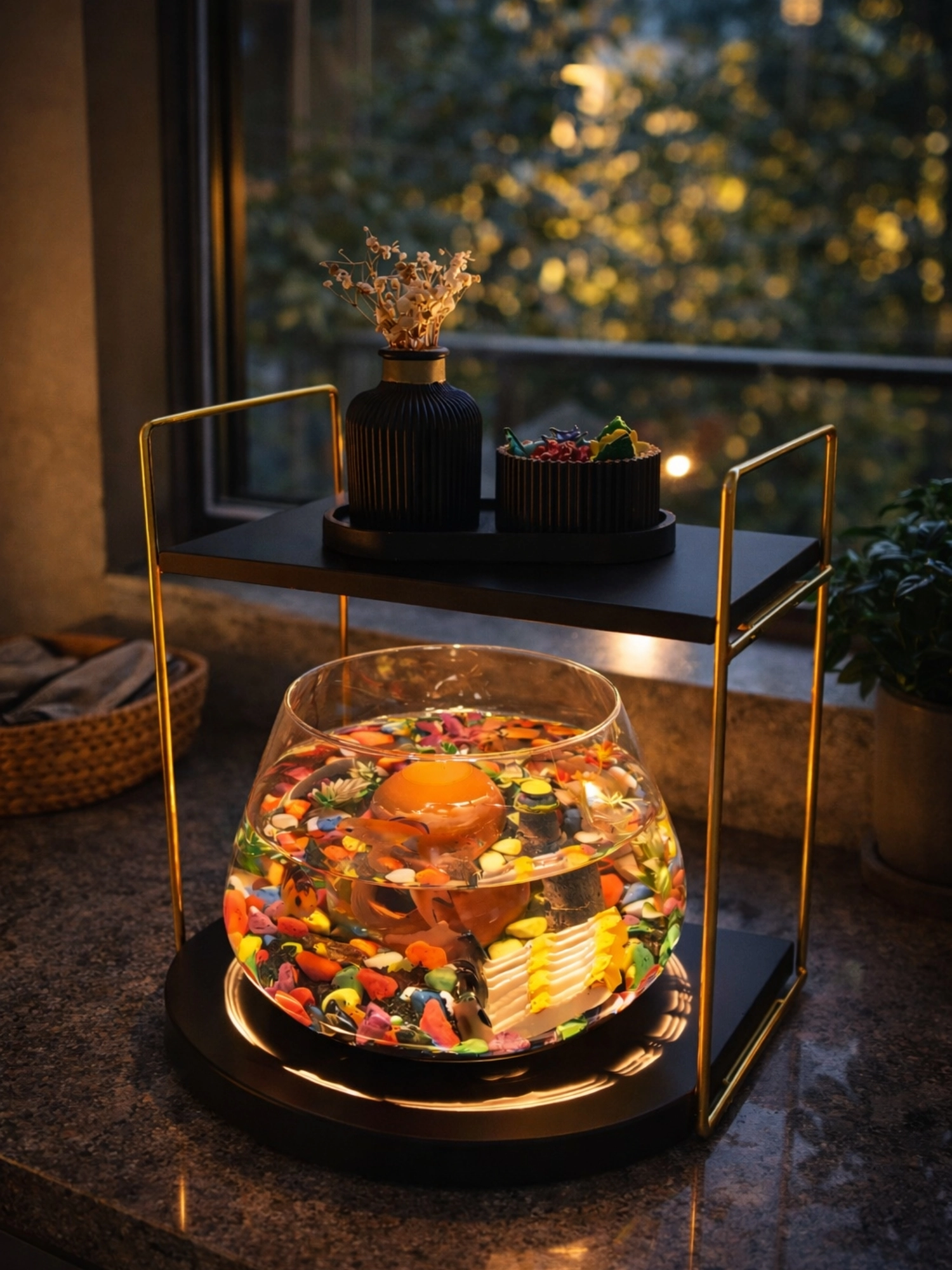 Şık ve Sofistike Tasarımlı Cam Fanus Beta Balığı Akvaryum Seti