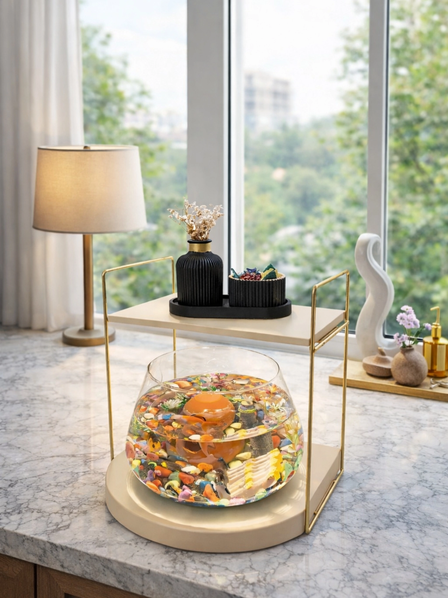 Modern ve Lüks Mekânlar İçin Cam Fanus Beta Balığı Dekoratif Akvaryum