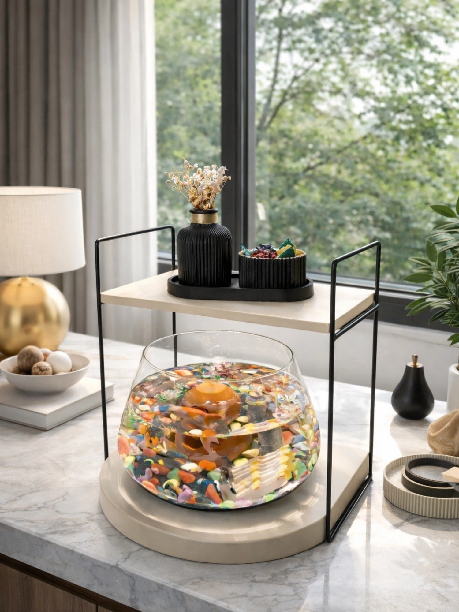 Özel Tasarım Cam Fanus Beta Balığı için Dekoratif Akvaryum & Fanus Seti