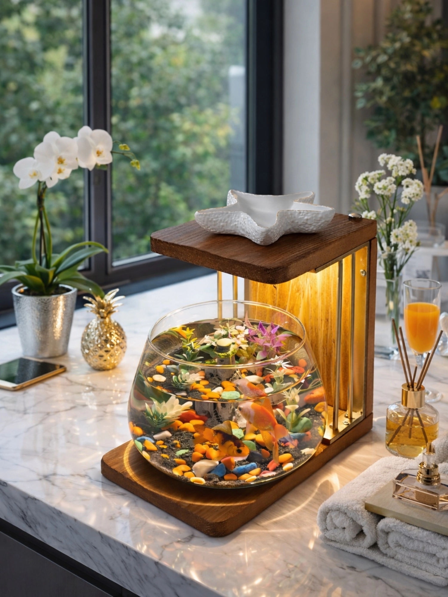 Beta Akvaryum Exclusive Cam Fanus – Işıklı, Modern ve Lüks Masa Üstü Aksesuar