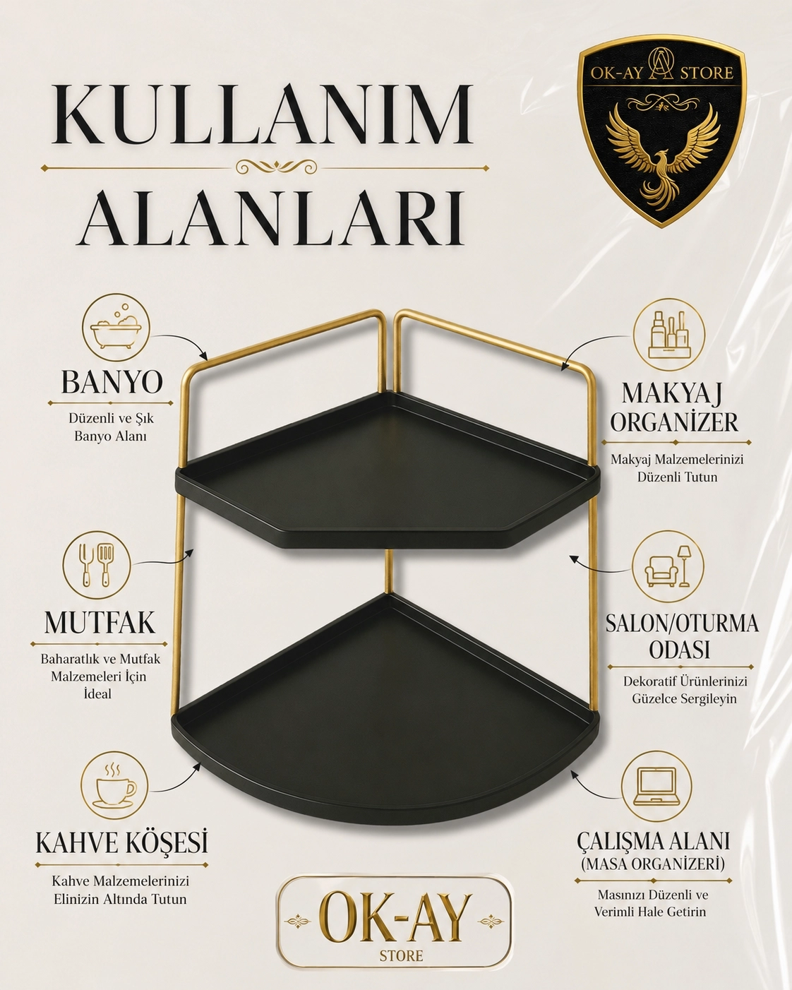 Takı Ve Makyaj Malzemesi İçin Çok Amaçlı Düzenleyici Banyo Masaüstü Kozmetik Organizeri Dekoratif 2 Katlı Raf