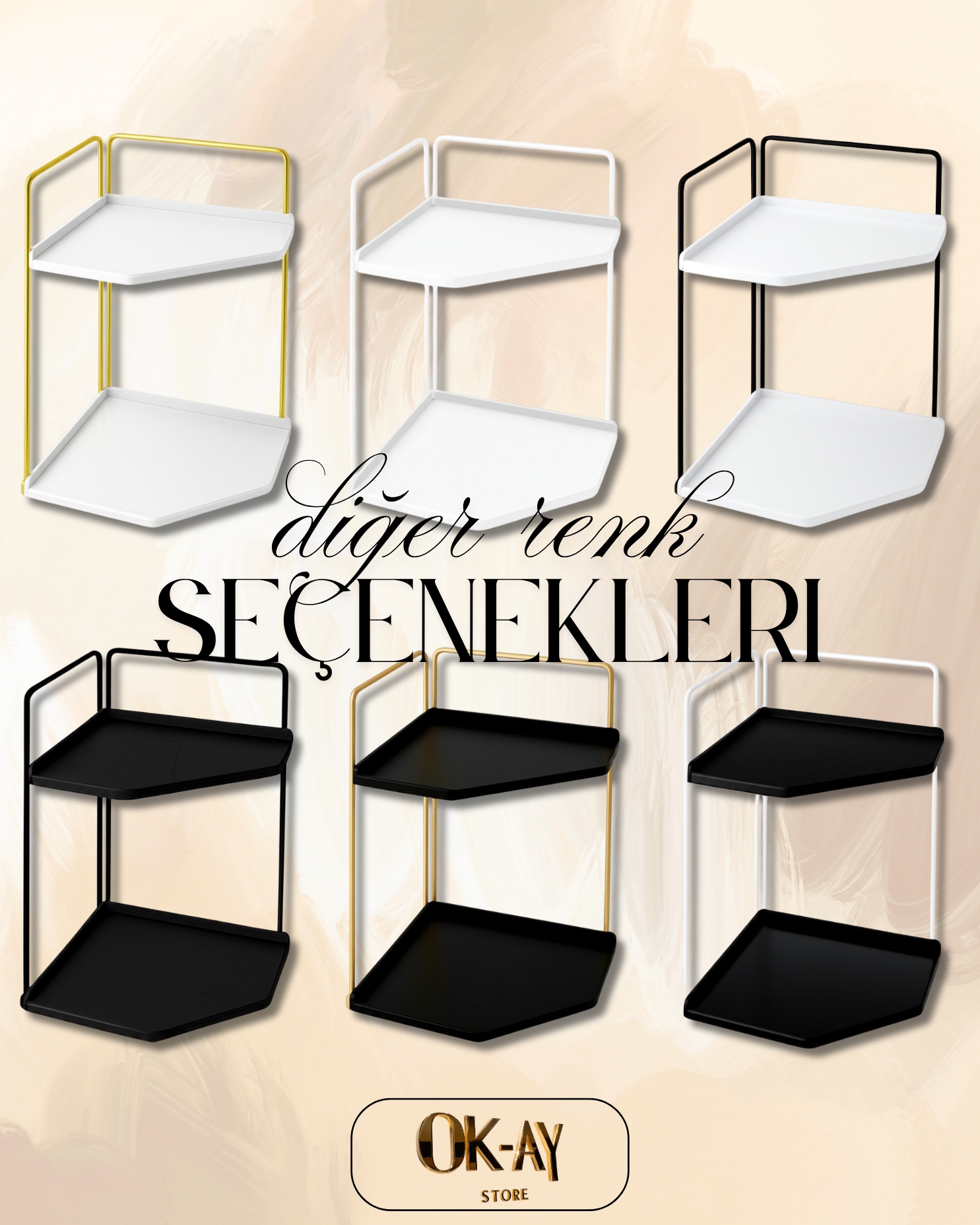 Banyo Rafı Çok Amaçlı Düzenleyici Tezgah Üstü Dekoratif 2 Katlı Raf 