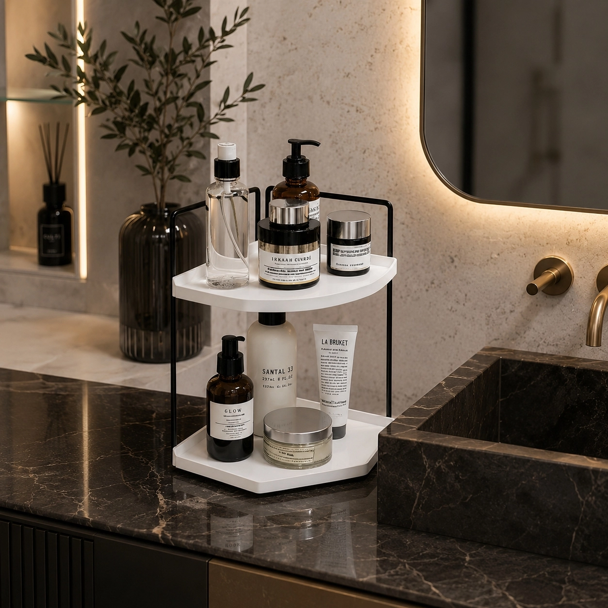 Takı Ve Makyaj Malzemesi İçin Çok Amaçlı Düzenleyici Banyo Masaüstü Kozmetik Organizeri Dekoratif 2 Katlı Raf