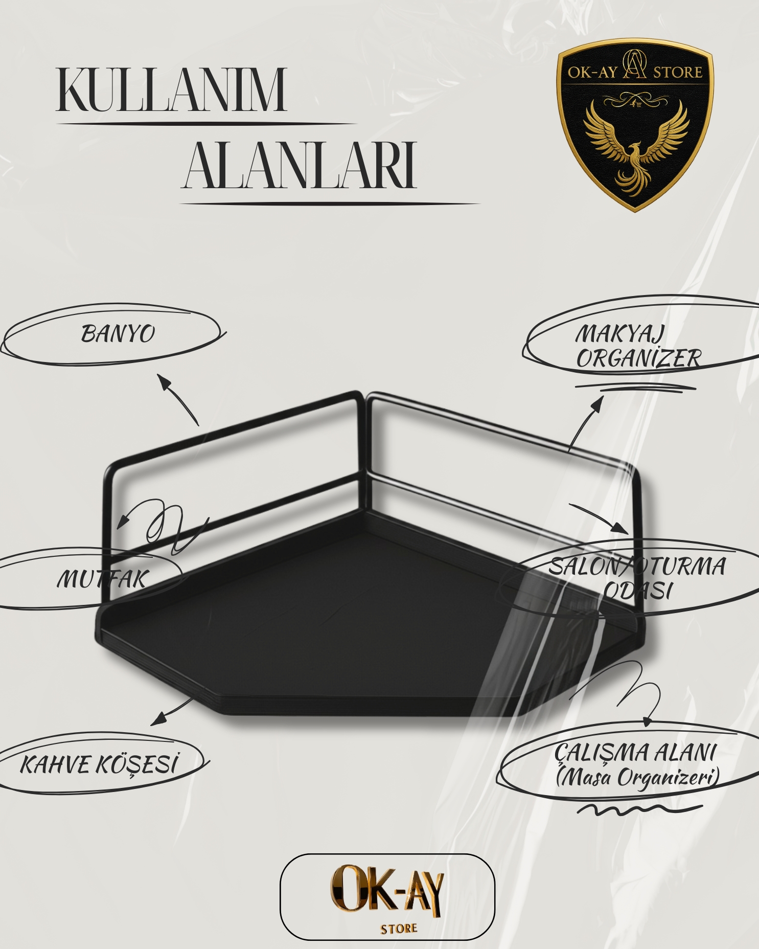 Dekoratif Ahşap Organizer | Paslanmaz Çelik Organizer – Mutfak, Banyo, Salon, Çalışma Masası