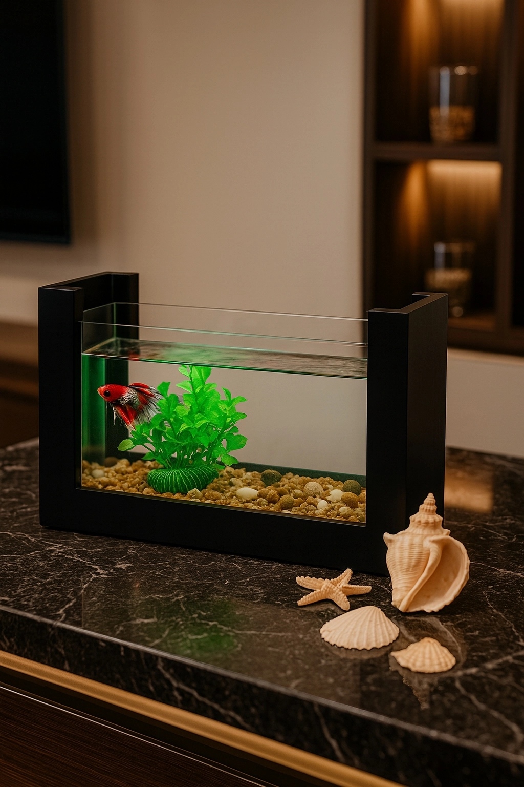 Beta Ahşap Hediyelik Balık Akvaryumu | Doğal Ahşap Şık ve Dayanıklı Modern Tasarım | Hediyelik Özel Seri