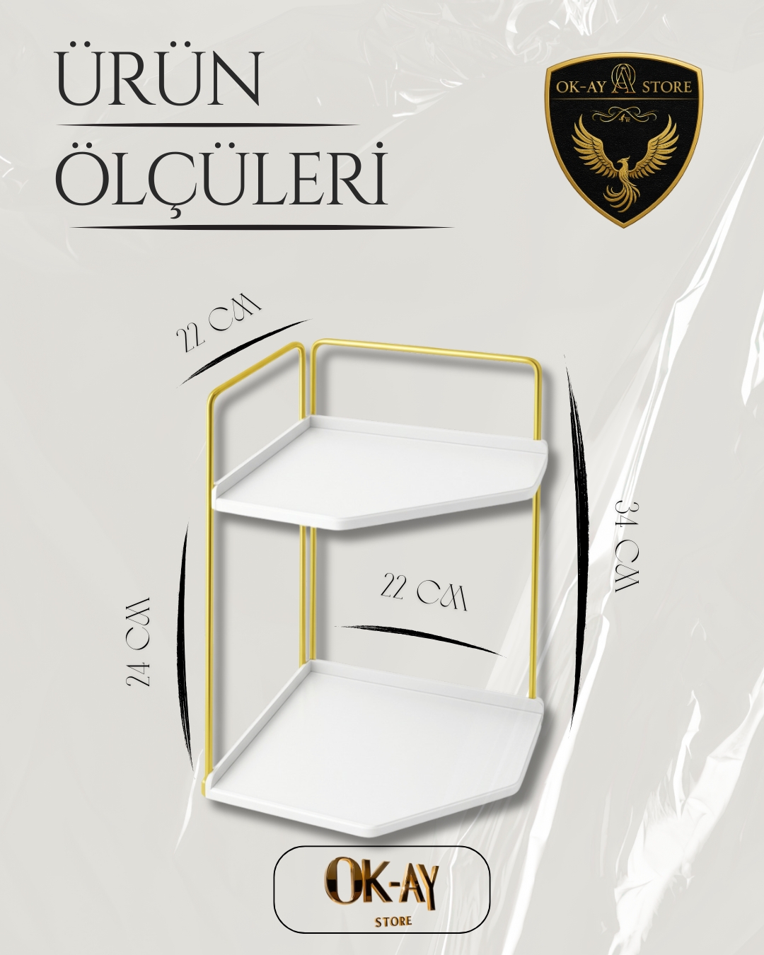 Banyo Rafı Çok Amaçlı Düzenleyici Tezgah Üstü Dekoratif 2 Katlı Raf 