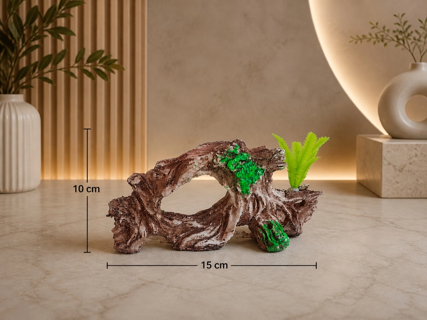 Akvaryum Dekor Kütük Görünümlü Doğal Tasarım Süs – 15x10 cm Bitkili Dekoratif Obje