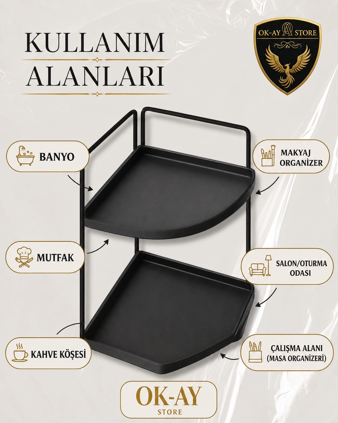 Takı Ve Makyaj Malzemesi İçin Çok Amaçlı Düzenleyici Banyo Masaüstü Kozmetik Organizeri Dekoratif 2 Katlı Raf