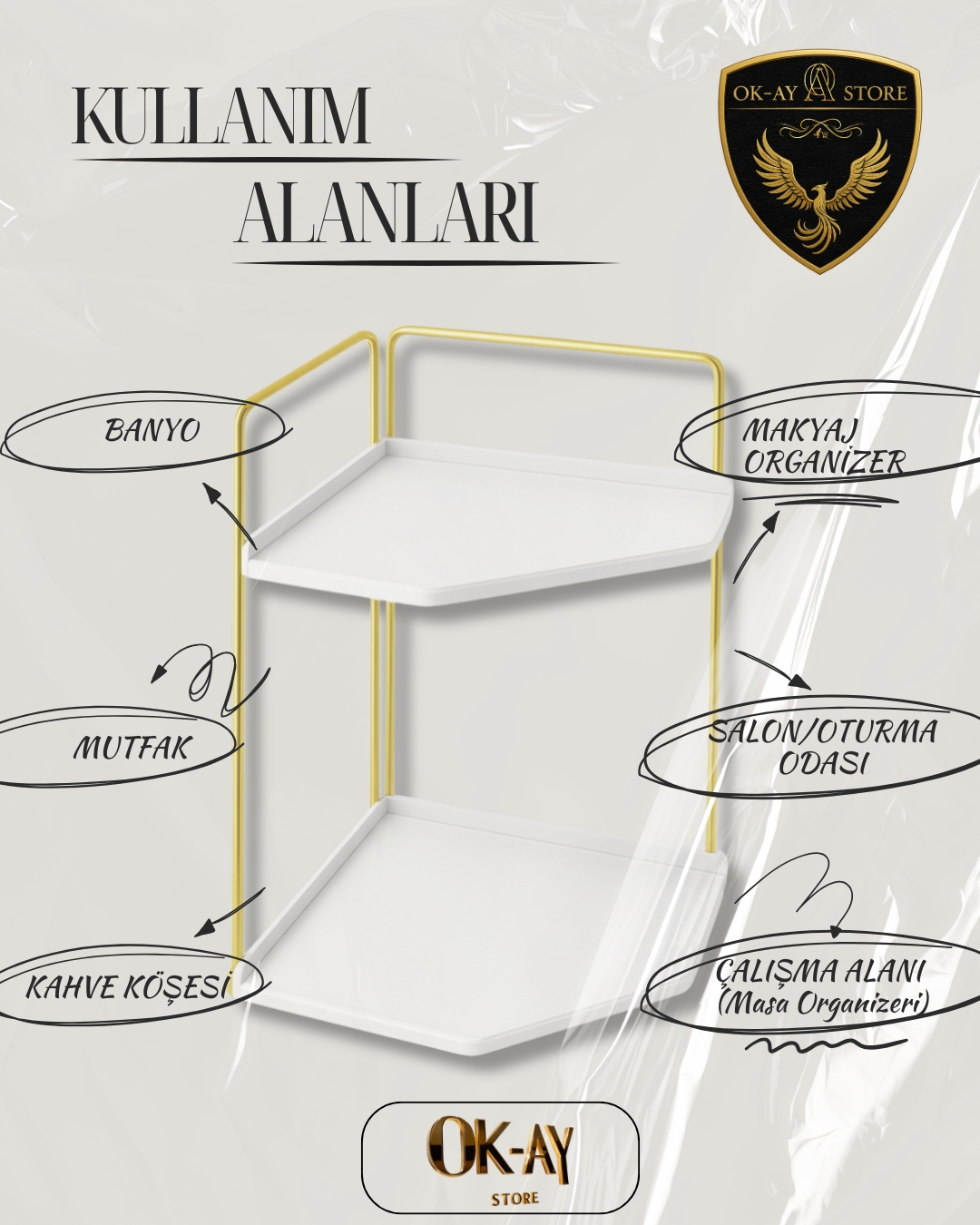 Banyo Rafı Çok Amaçlı Düzenleyici Tezgah Üstü Dekoratif 2 Katlı Raf 