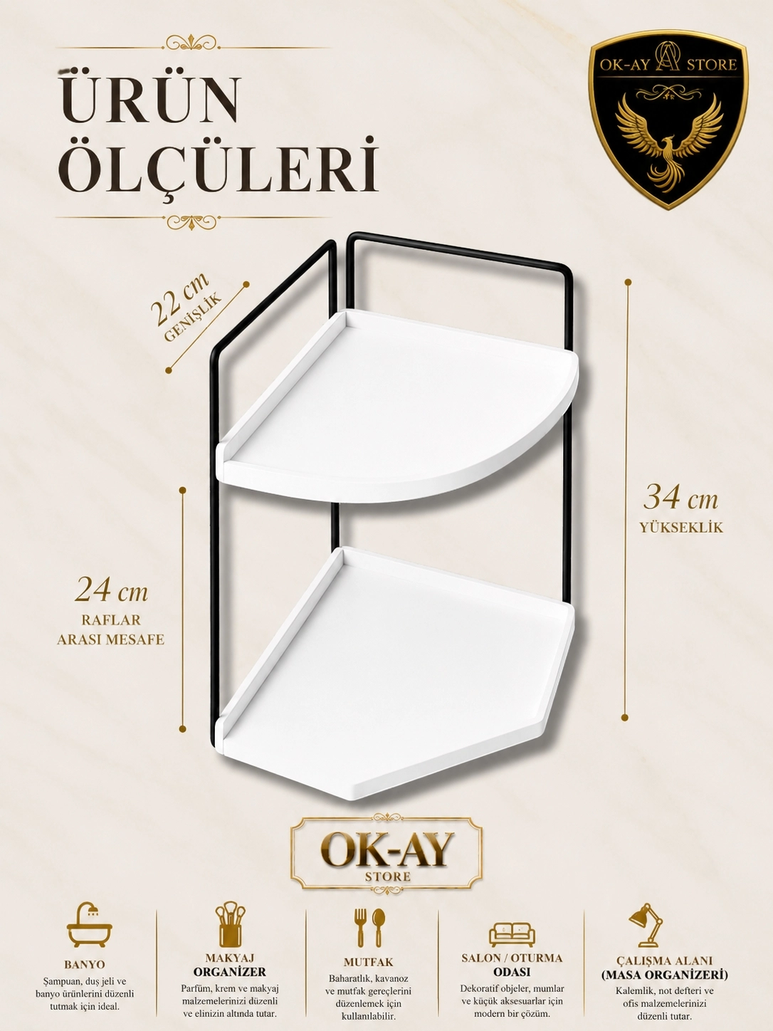 Takı Ve Makyaj Malzemesi İçin Çok Amaçlı Düzenleyici Banyo Masaüstü Kozmetik Organizeri Dekoratif 2 Katlı Raf