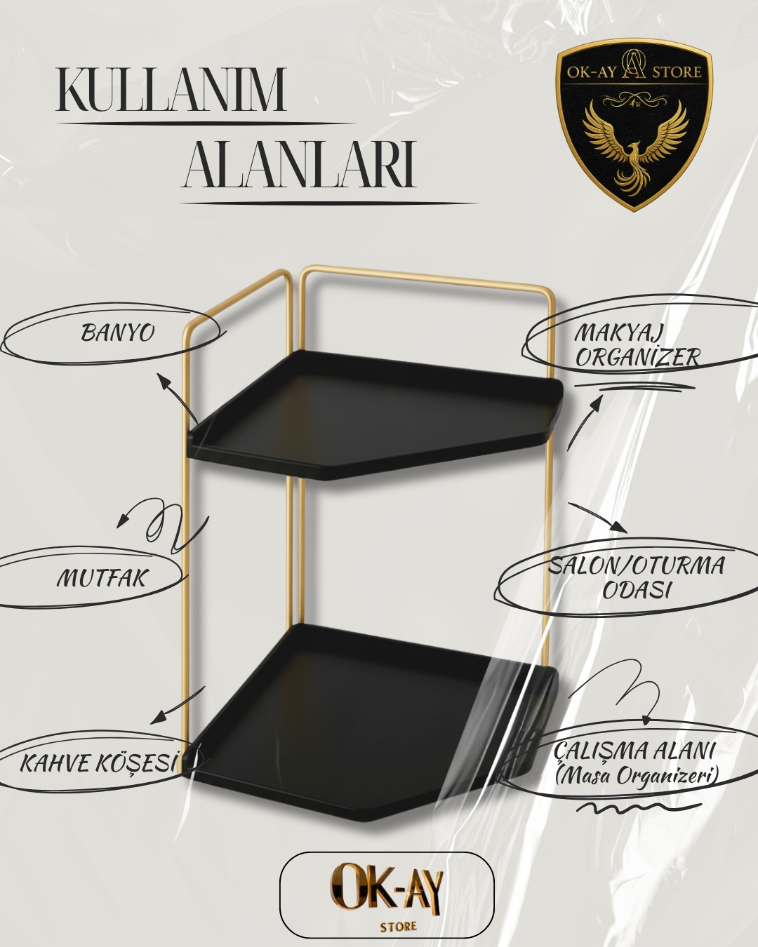 Banyo Rafı Çok Amaçlı Düzenleyici Tezgah Üstü Dekoratif 2 Katlı Raf 