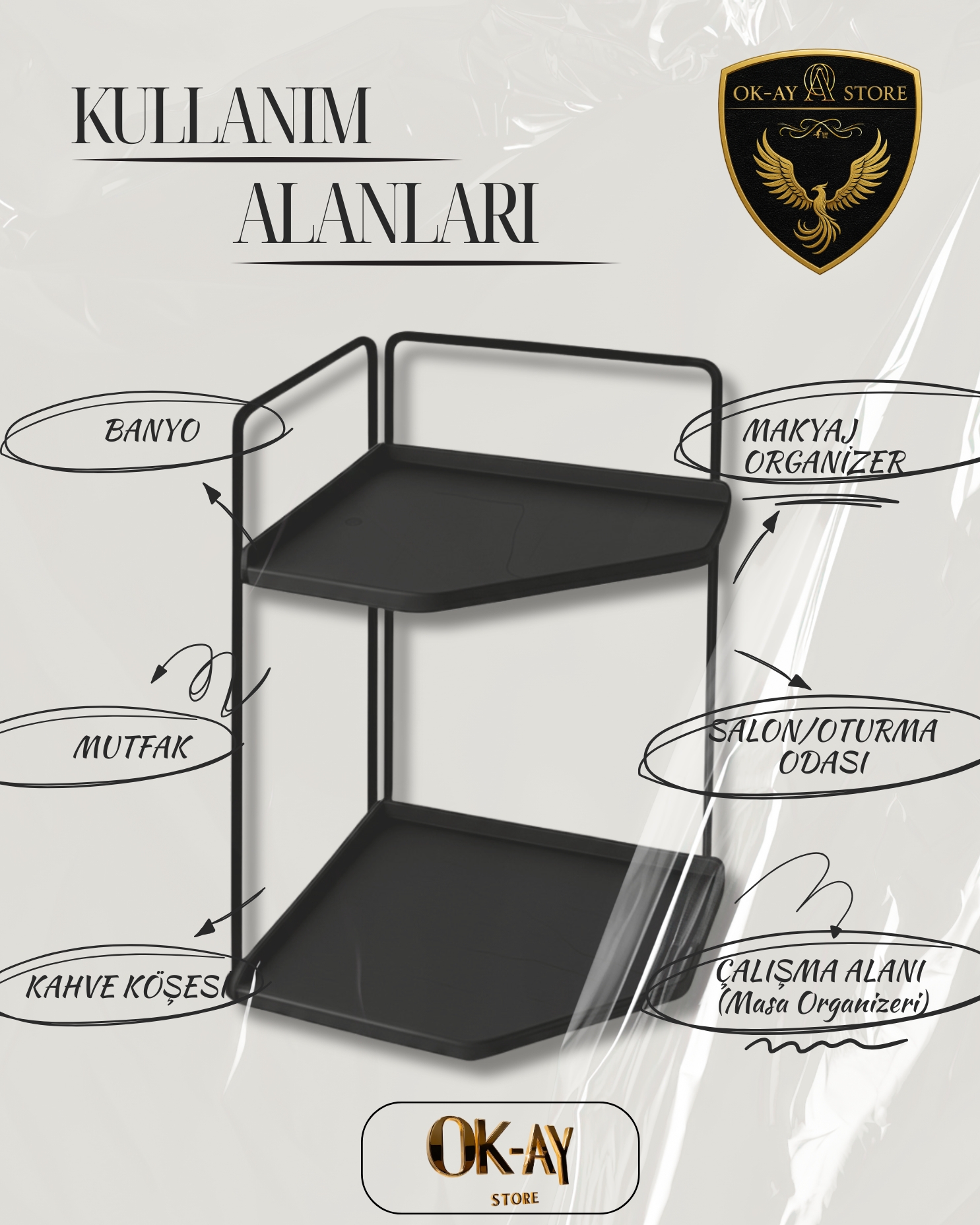 Banyo Rafı Çok Amaçlı Düzenleyici Tezgah Üstü Dekoratif 2 Katlı Raf 