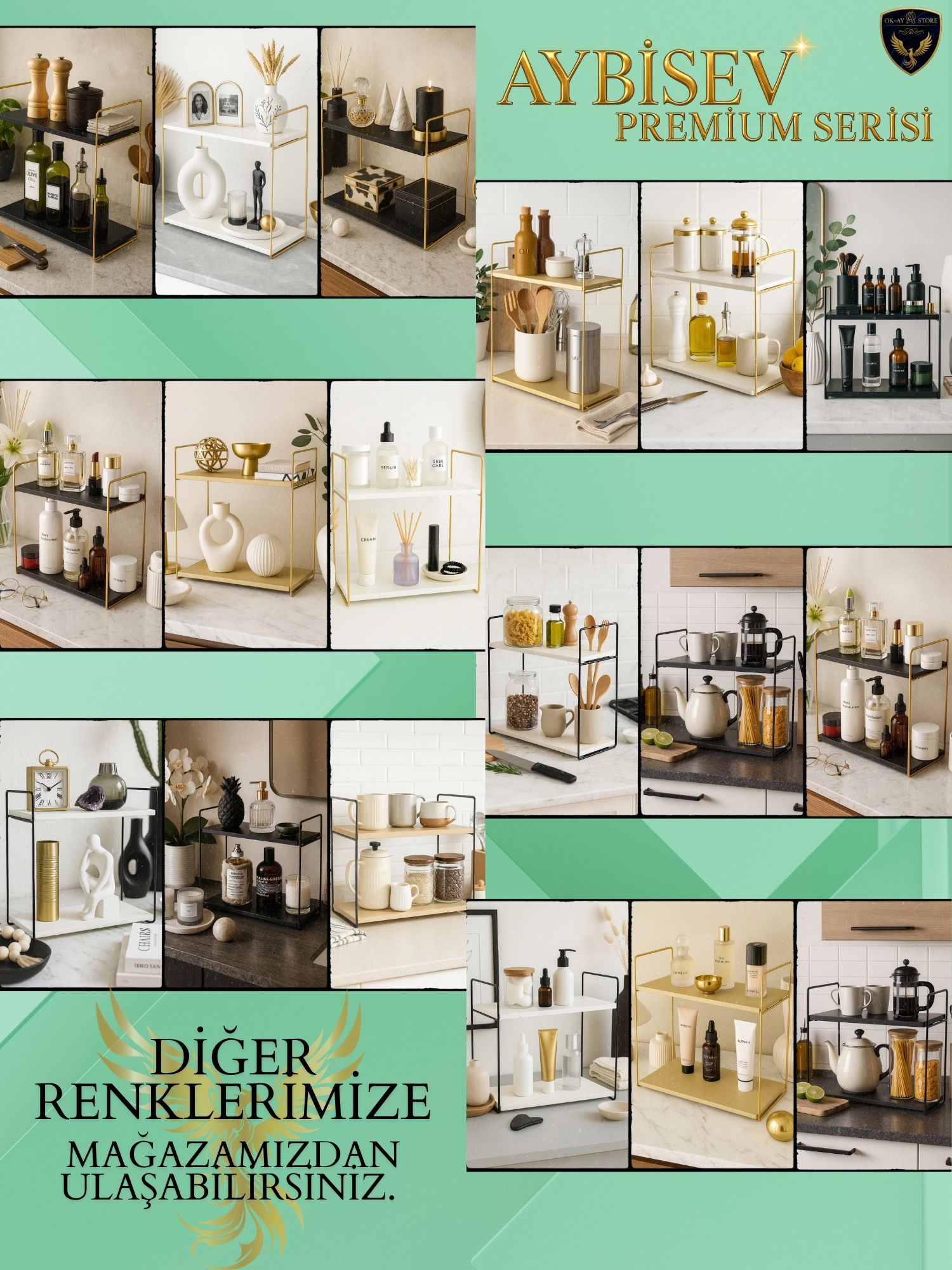 Aybisev Premium Serisi Çok Amaçlı Ahşap Metal Düzenleyici 2 Katlı Raf Uzun Ömürlü Kaliteli Tasarım 