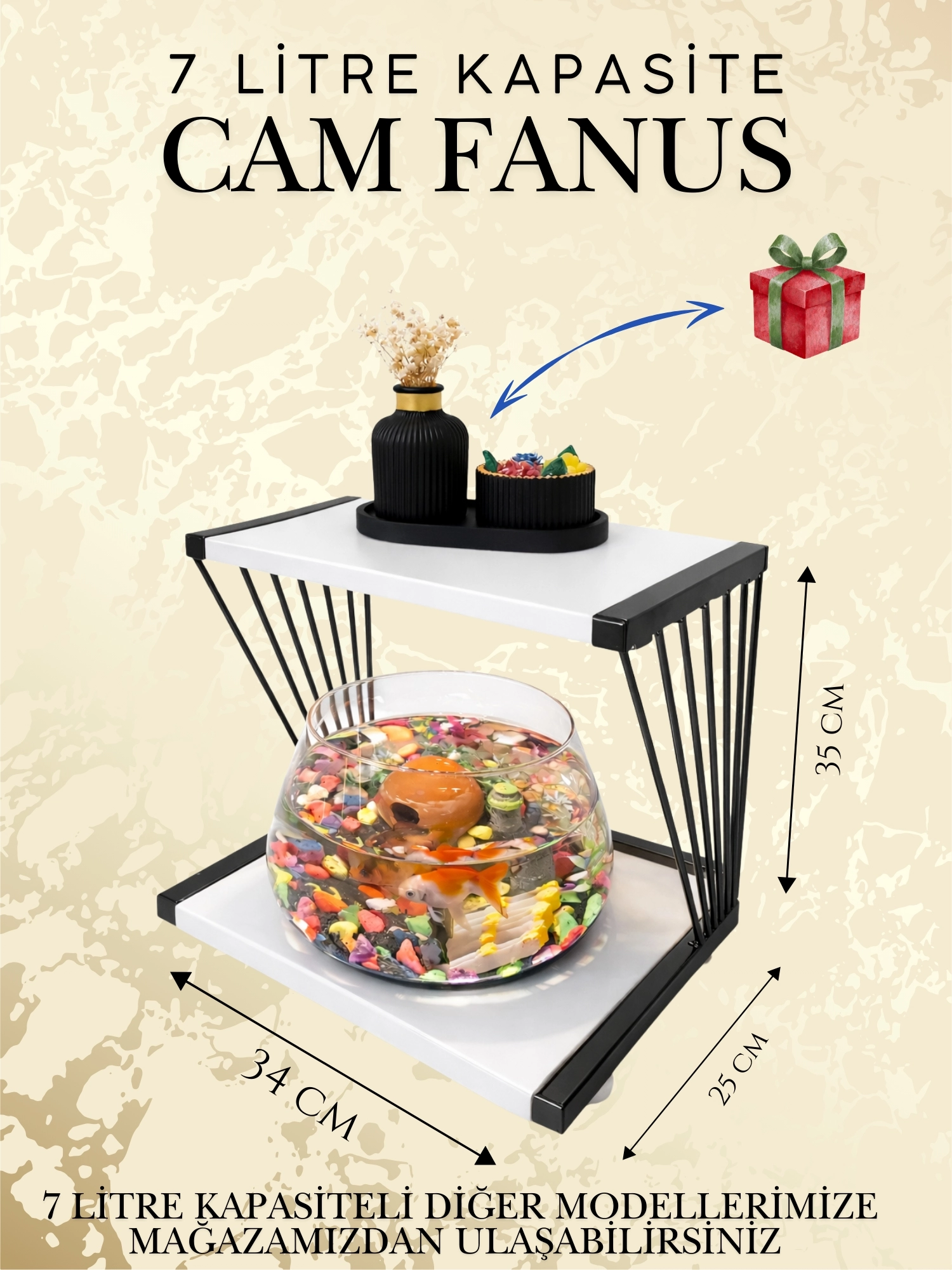 LED Işıklı Cam Beta Akvaryumu & Fanusu – Hediye ve Dekor İçin Şık Akvaryum