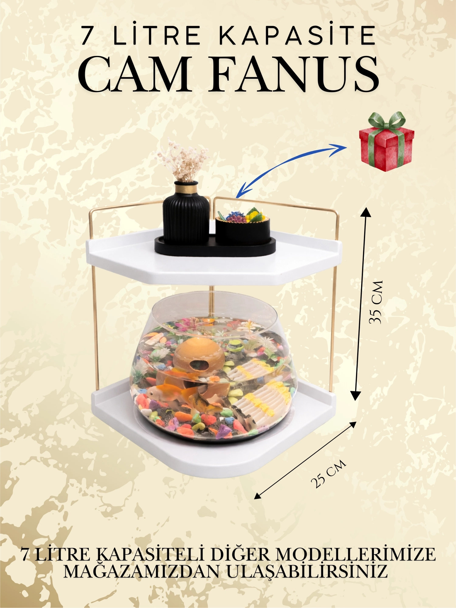 Led Işıklı Beta Akvaryumu & Fanusu, Dekoratif Masaüstü Cam Balık Fanusu Modern Tasarım