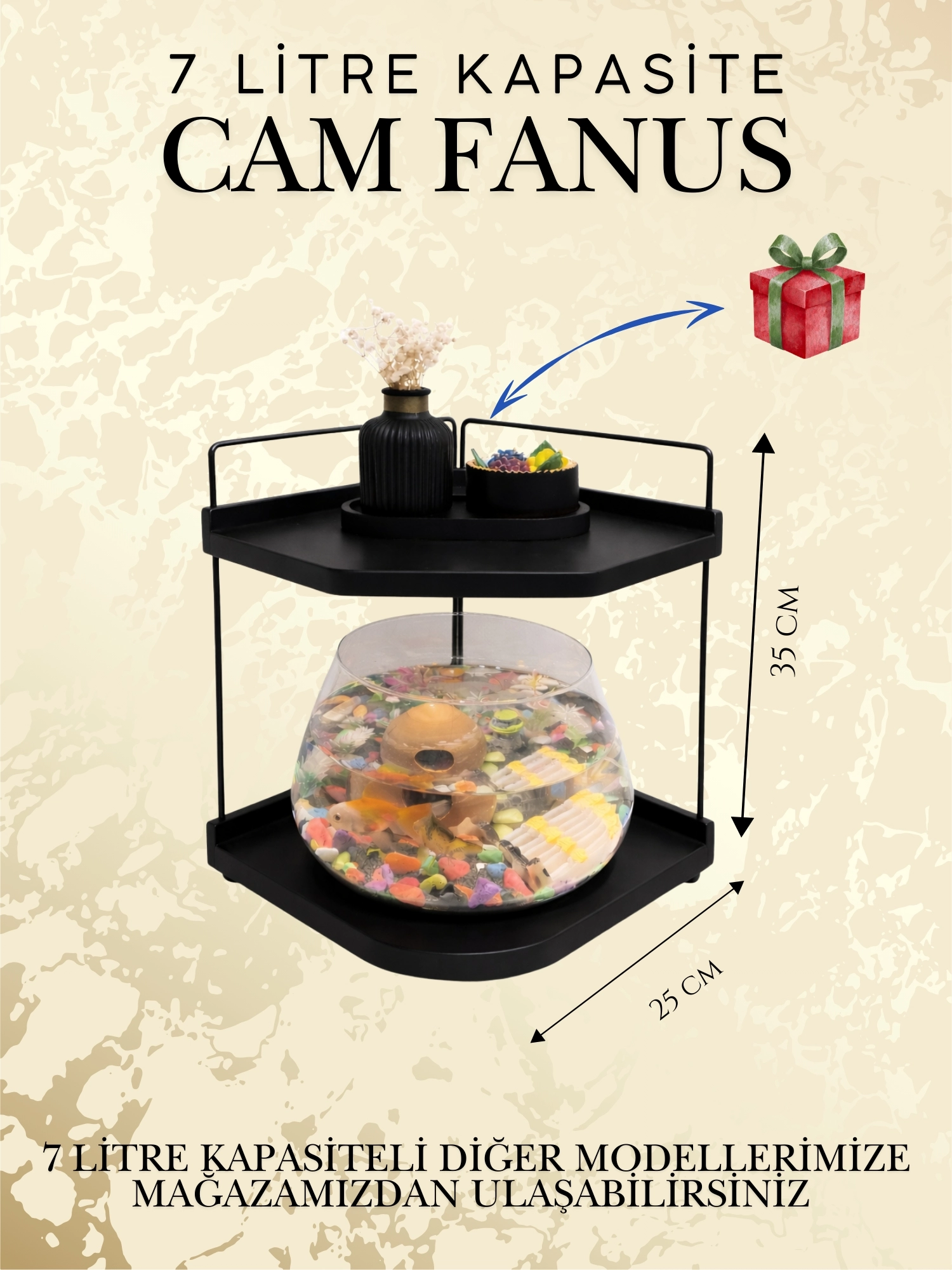 Beta Balığı İçin Led Işıklı Akvaryum Fanusu, Şık  Masaüstü Cam Tasarım