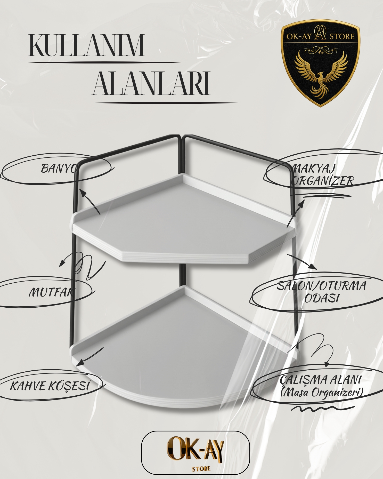 Takı Ve Makyaj Malzemesi İçin Çok Amaçlı Düzenleyici Banyo Masaüstü Kozmetik Organizeri Dekoratif 2 Katlı Raf