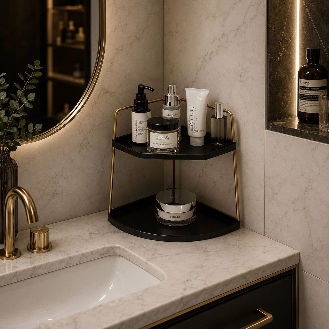 Takı Ve Makyaj Malzemesi İçin Çok Amaçlı Düzenleyici Banyo Masaüstü Kozmetik Organizeri Dekoratif 2 Katlı Raf