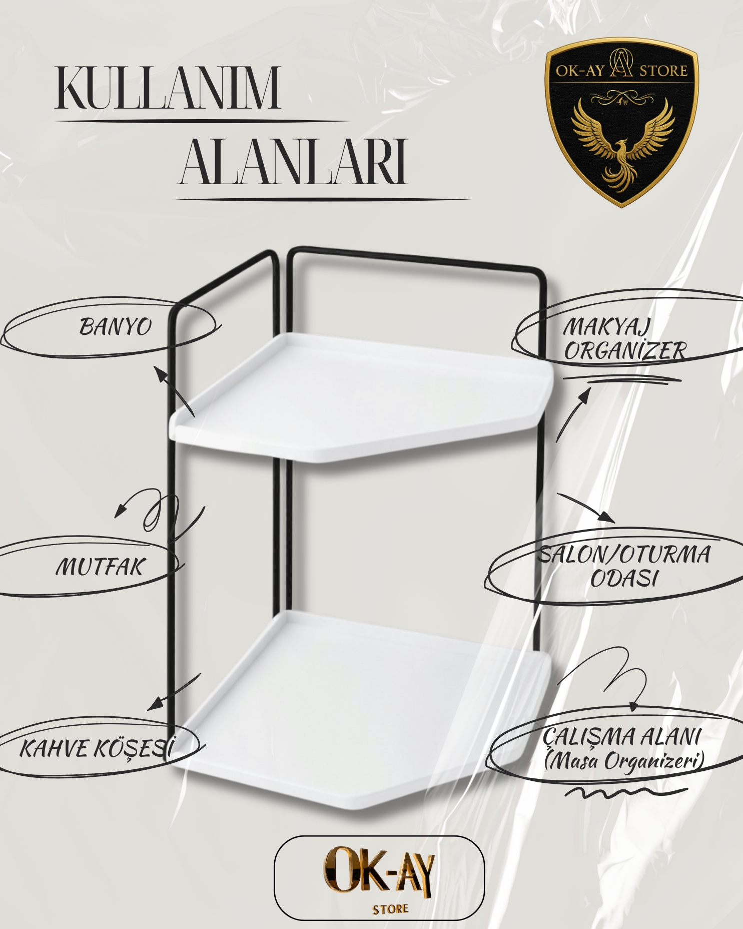 Banyo Rafı Çok Amaçlı Düzenleyici Tezgah Üstü Dekoratif 2 Katlı Raf 