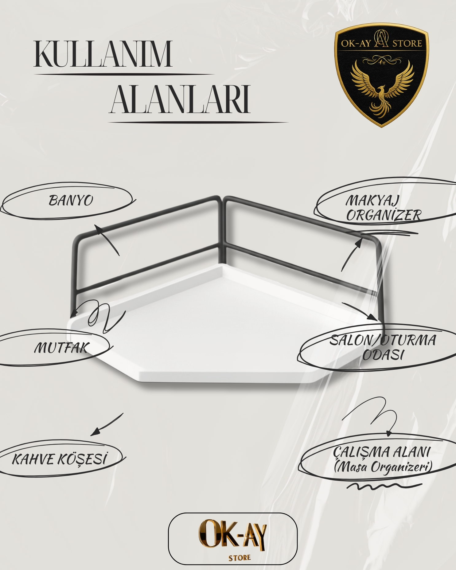 Dekoratif Ahşap Organizer | Paslanmaz Çelik Organizer – Mutfak, Banyo, Salon, Çalışma Masası