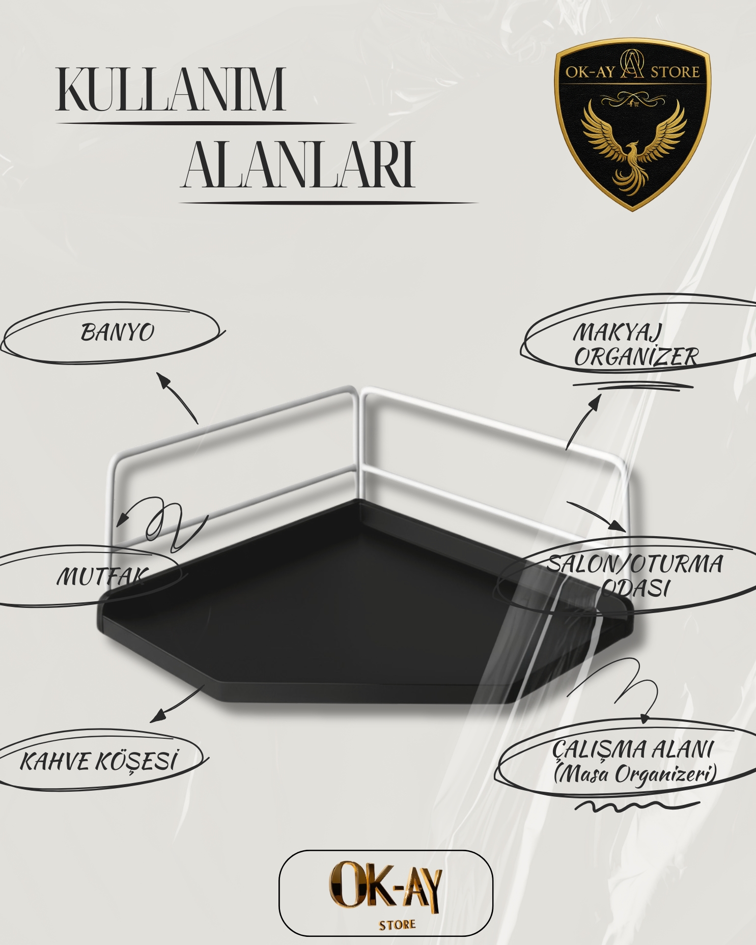 Dekoratif Ahşap Organizer | Paslanmaz Çelik Organizer – Mutfak, Banyo, Salon, Çalışma Masası