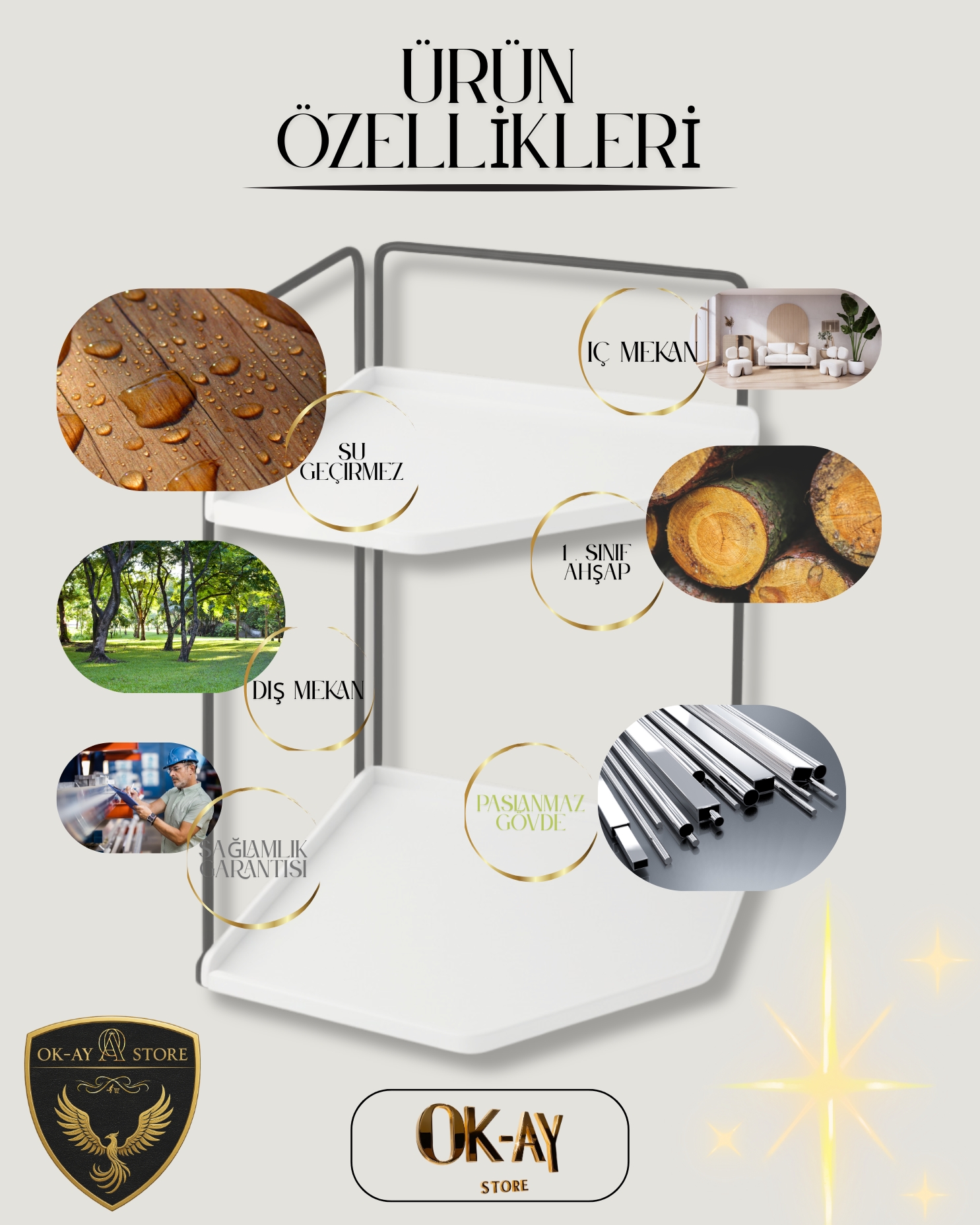 Banyo Rafı Çok Amaçlı Düzenleyici Tezgah Üstü Dekoratif 2 Katlı Raf 