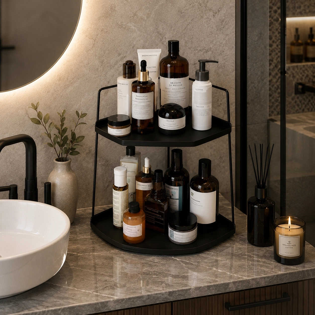 Takı Ve Makyaj Malzemesi İçin Çok Amaçlı Düzenleyici Banyo Masaüstü Kozmetik Organizeri Dekoratif 2 Katlı Raf