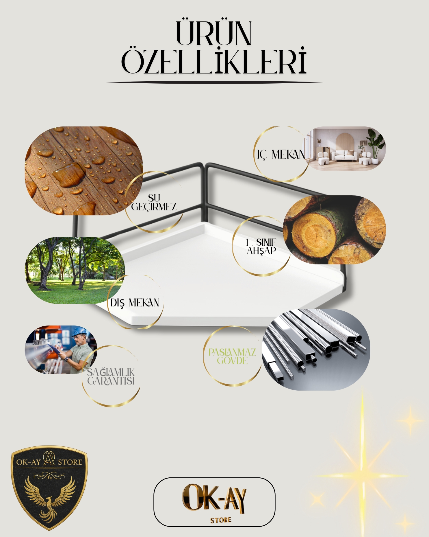 Dekoratif Ahşap Organizer | Paslanmaz Çelik Organizer – Mutfak, Banyo, Salon, Çalışma Masası